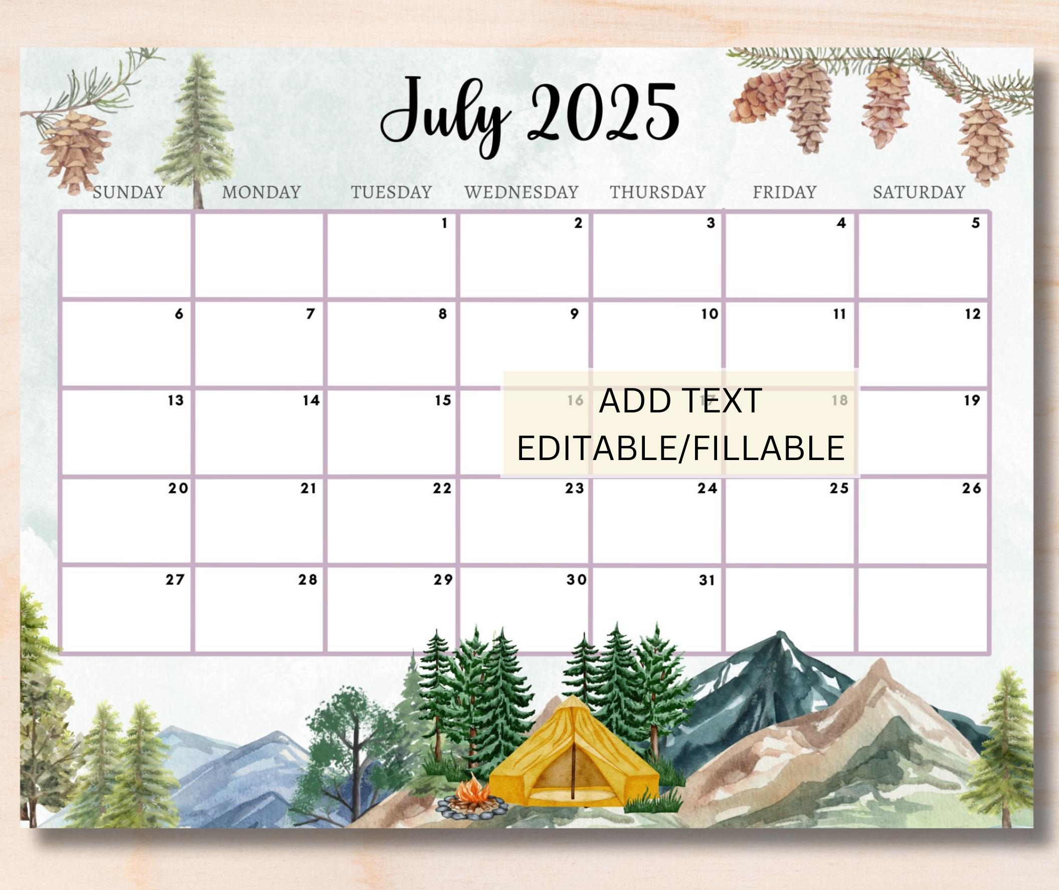 EDITABLE July 2025 Calendar Printable Fillable Monthly Planner July Calendar Editable Monthly Schedule Printable Calendar Work School Etsy