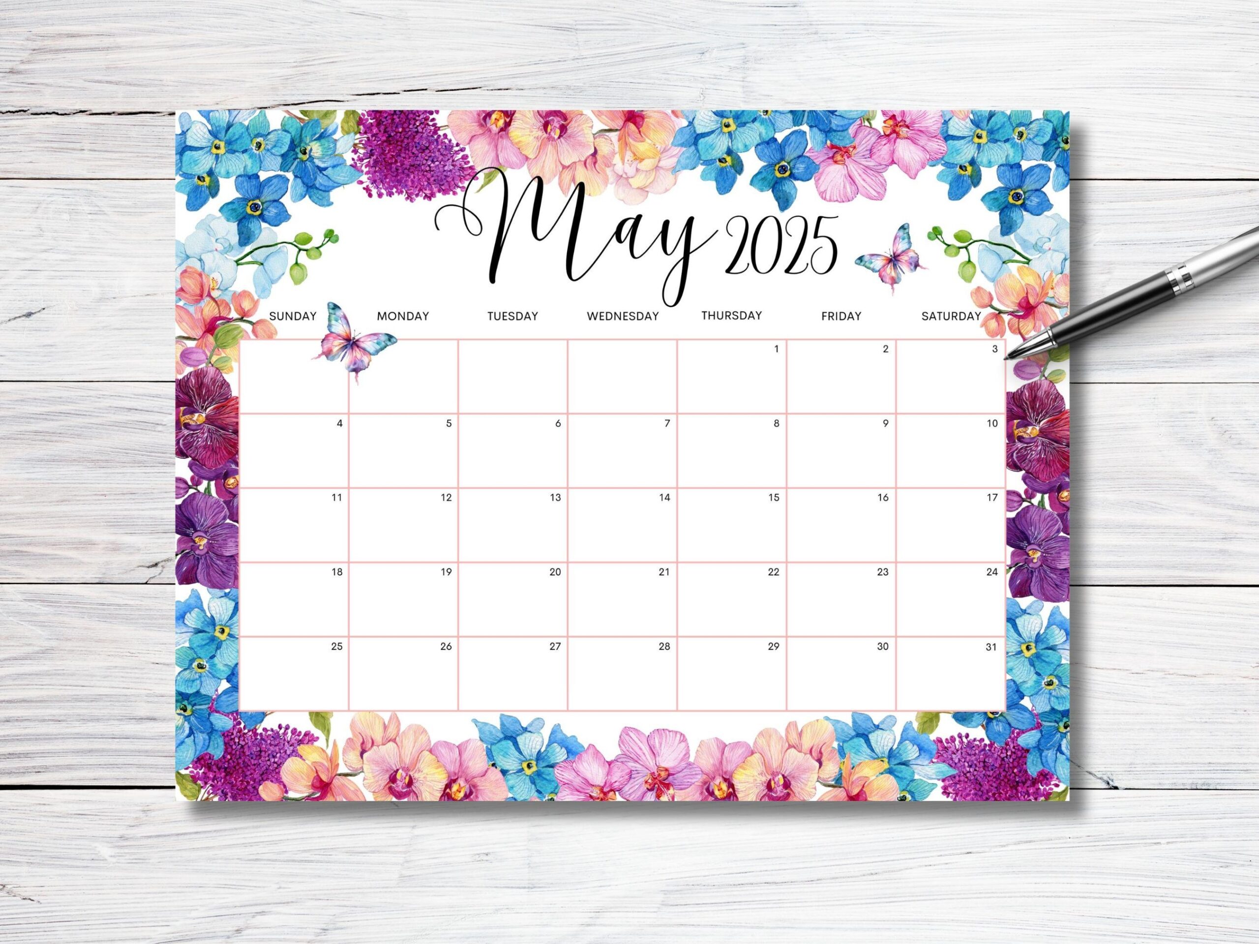 EDITABLE May 2025 Calendar Beautiful Spring Wall Calendar 2025 