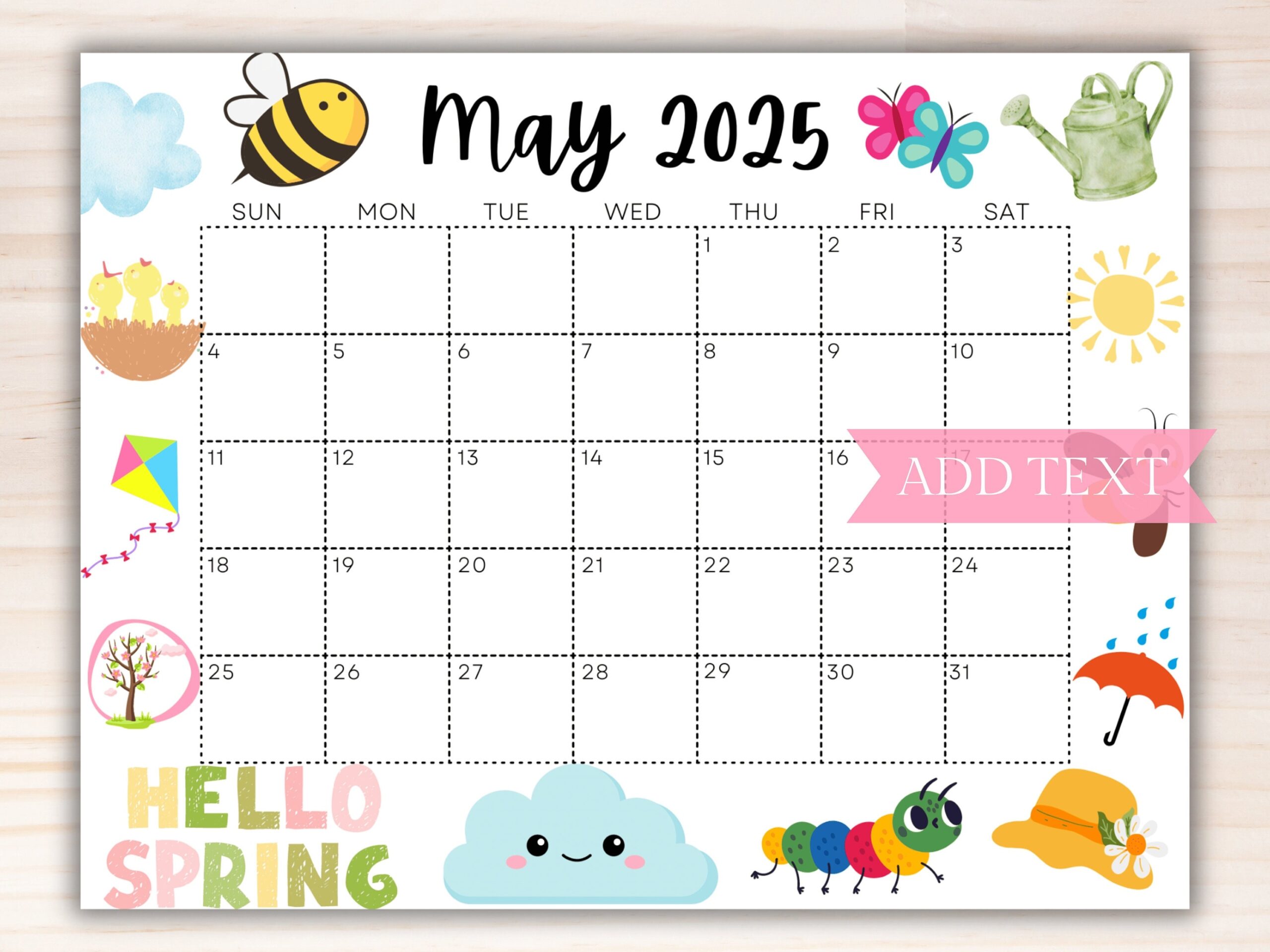 EDITABLE May 2025 Calendar Printable Calendar 2025 Cute Spring 