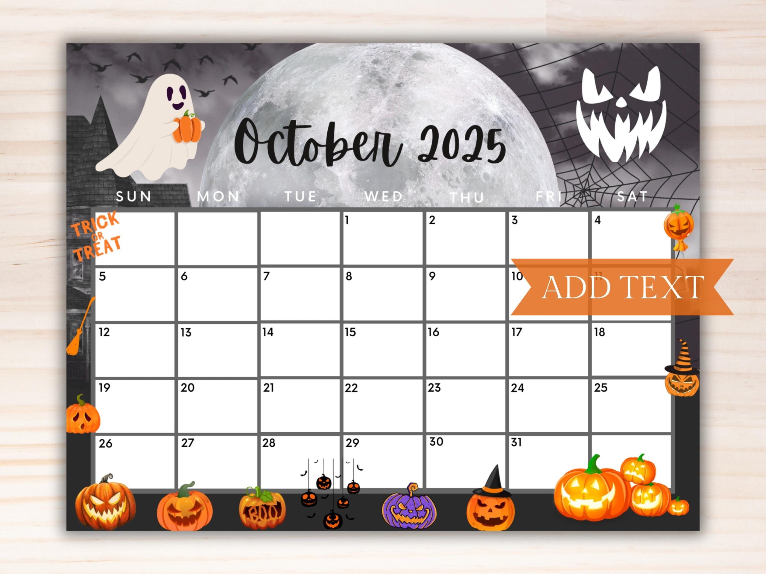 Editable October 2025 Calendar Printable Calendar 2025 Spooky Halloween Calendar W Scary Pumpkins And Ghosts Cute Classroom Calendar Etsy