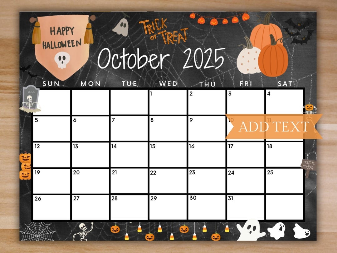 Editable October 2025 Calendar Printable Happy Halloween Calendar W Ghost And Pumpkins Scary School Calendar Kids School Schedule Etsy
