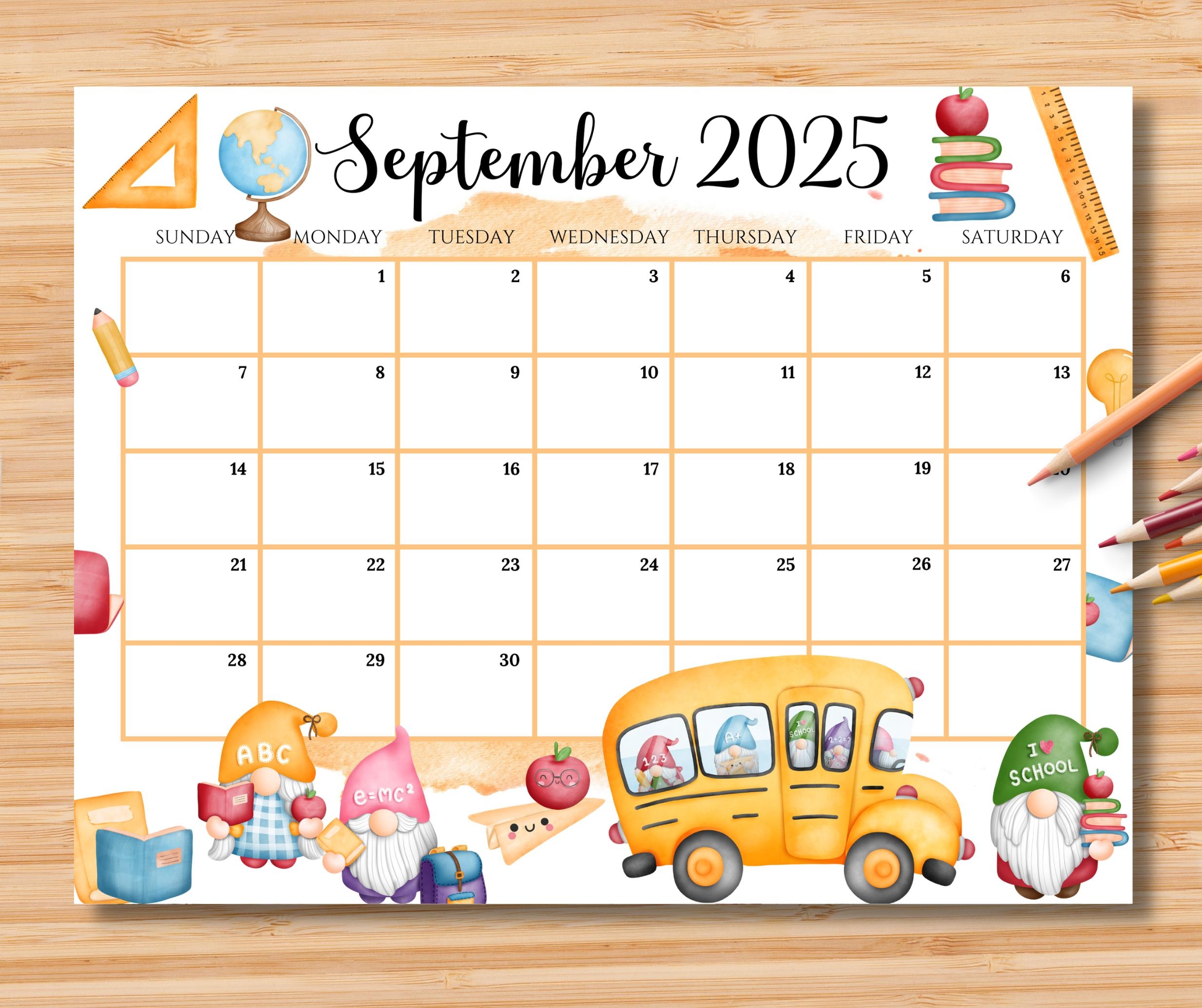 EDITABLE September 2025 Calendar Back To School Planner With Cute 
