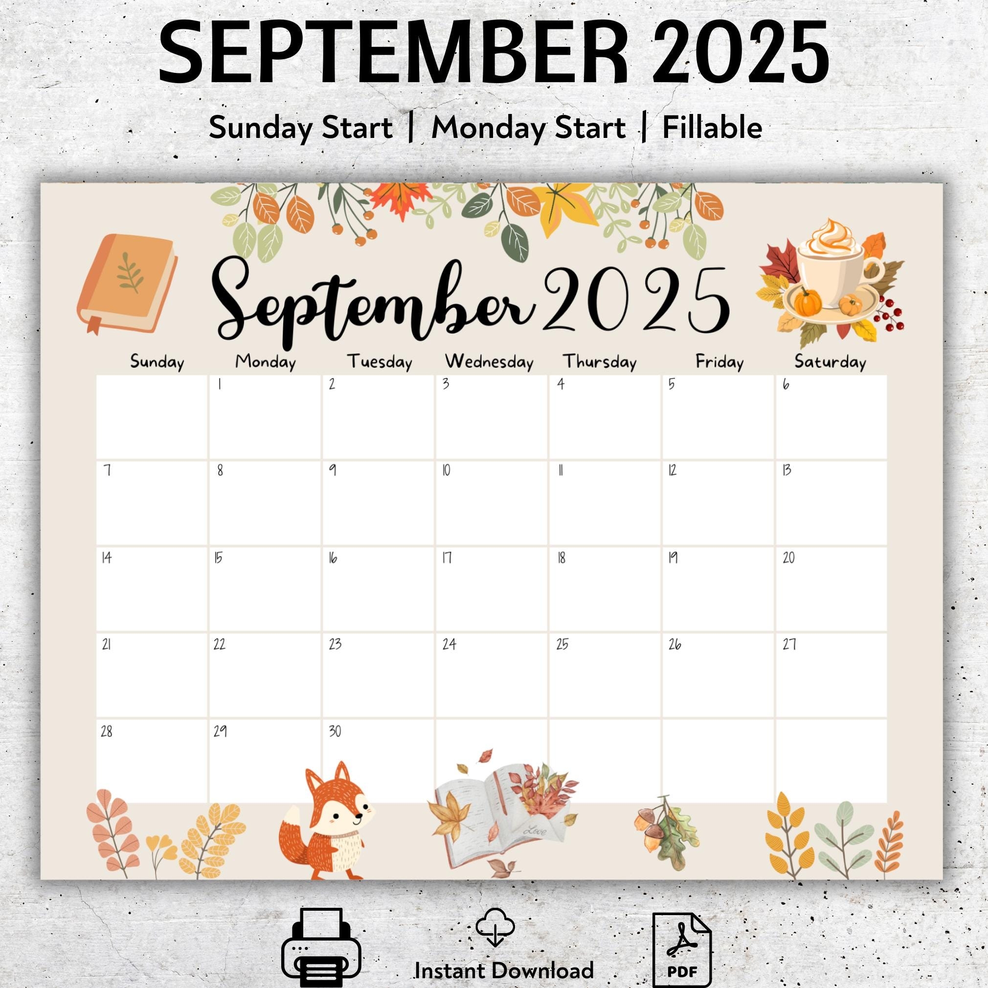 EDITABLE September 2025 Calendar Printable September Planner 