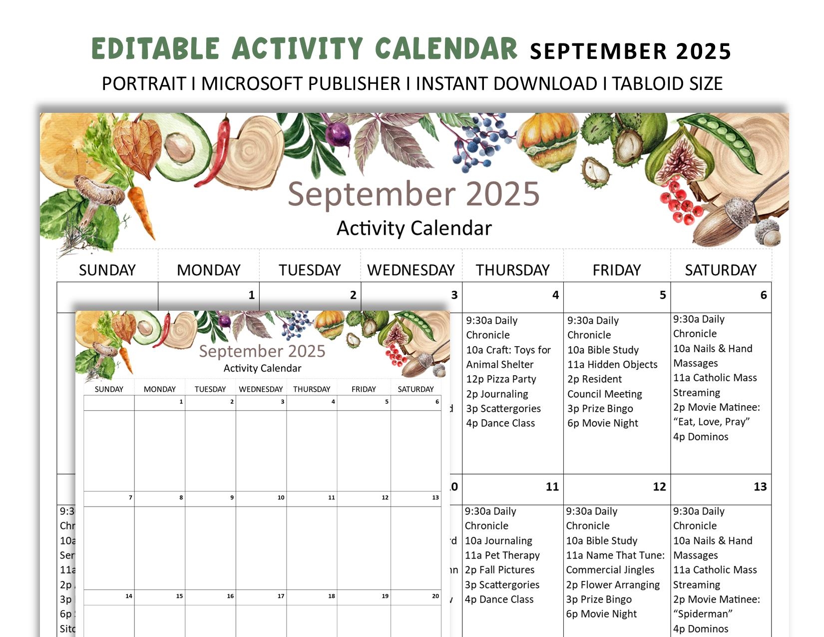 Editable September 2025 Senior Living Activity Calendar tabloid 11