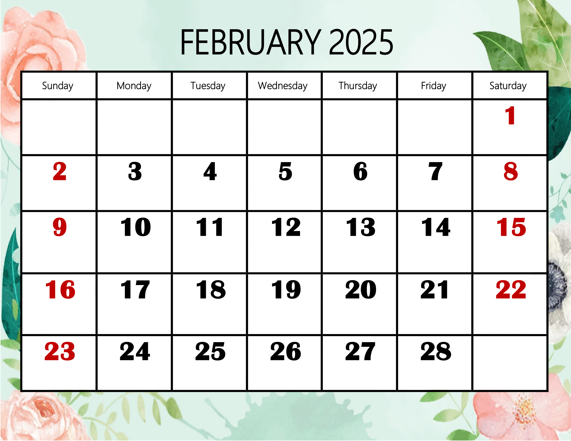 February 2025 Calendar Printable PDF Template With Holidays