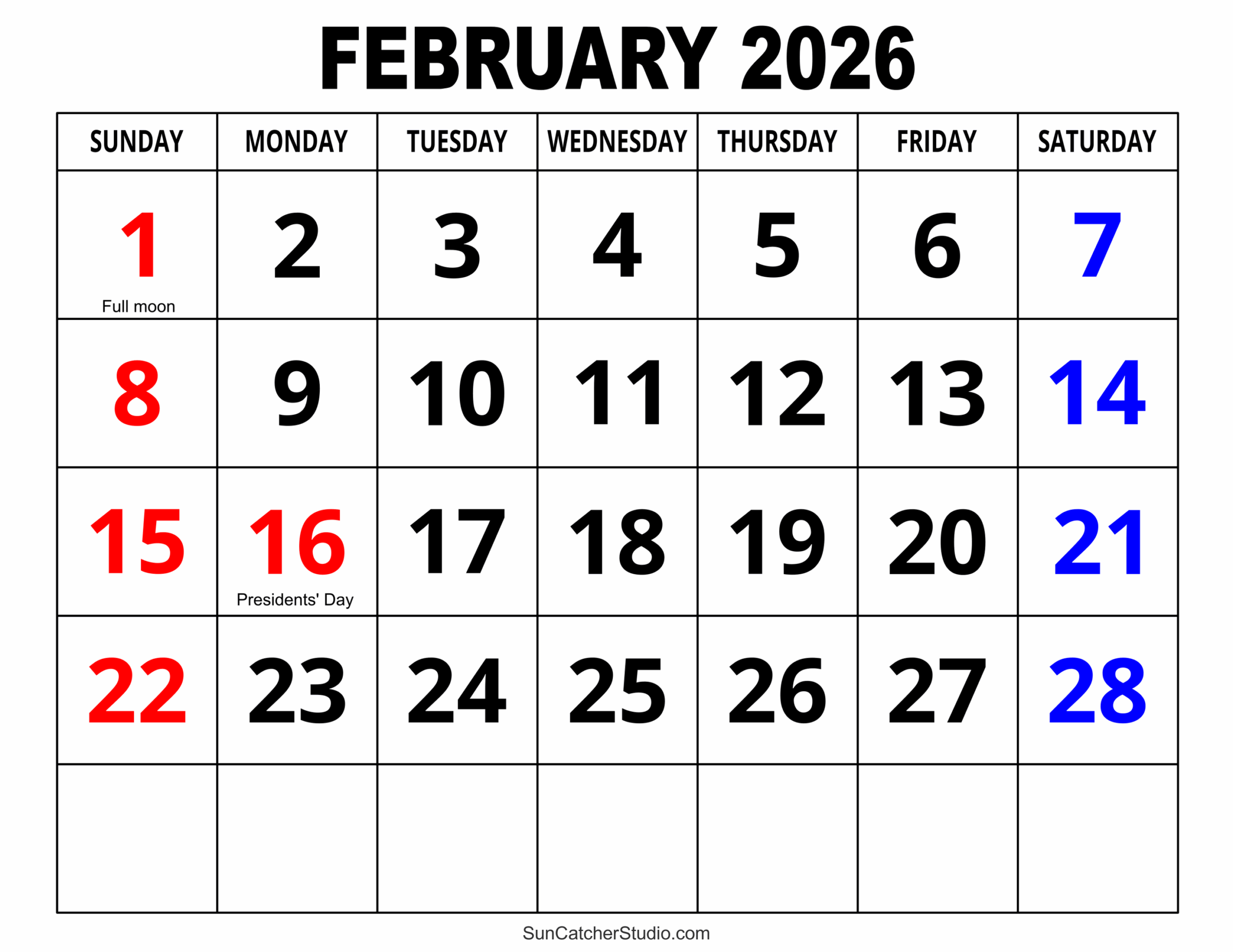 February 2026 Calendar Free Printable Free Printables 