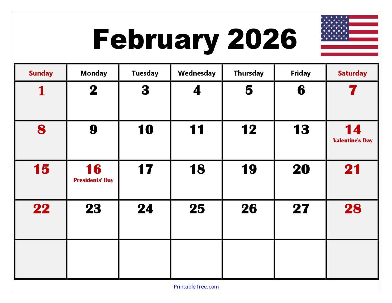 February 2026 Calendar Printable PDF With Holidays Templates