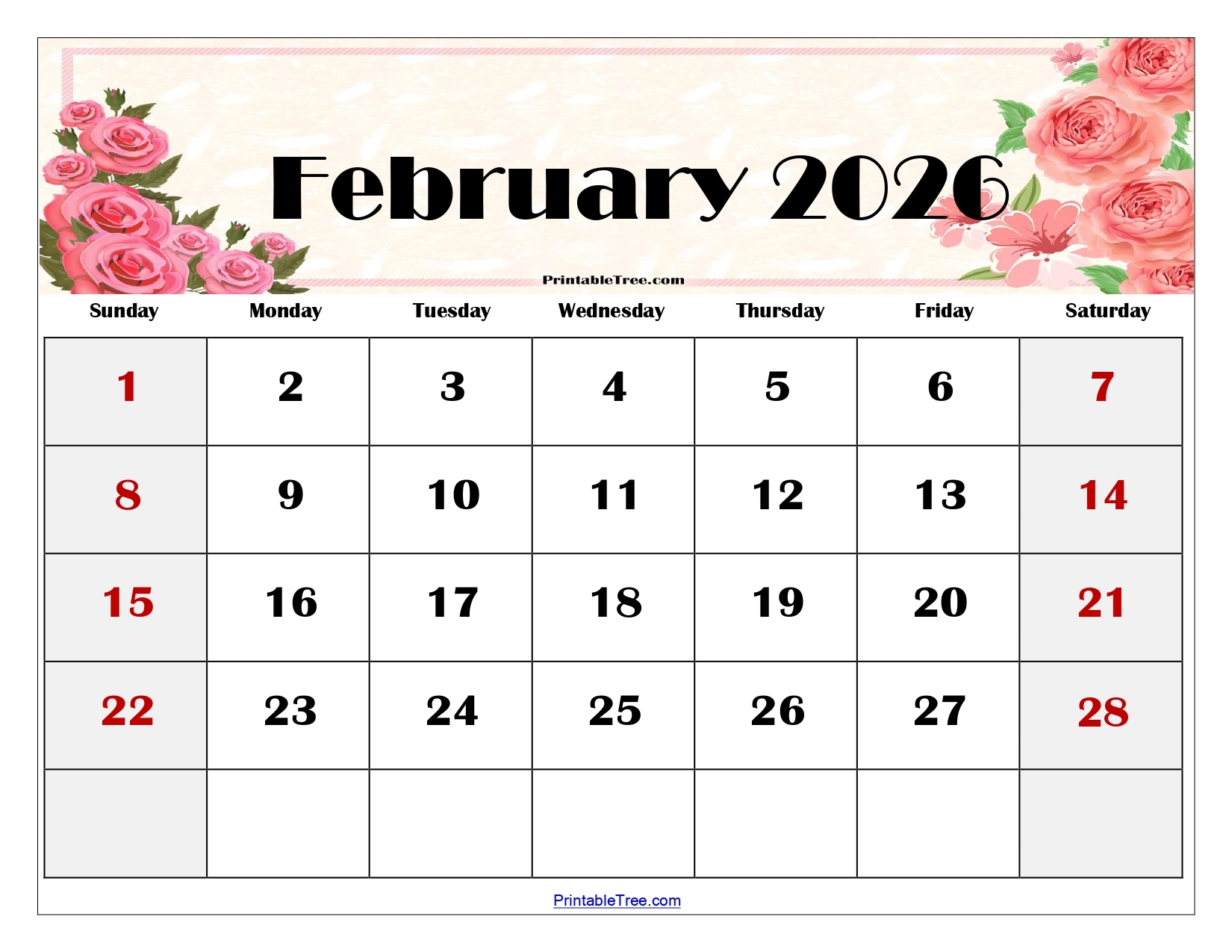 Free Printable 2026 February Calendar