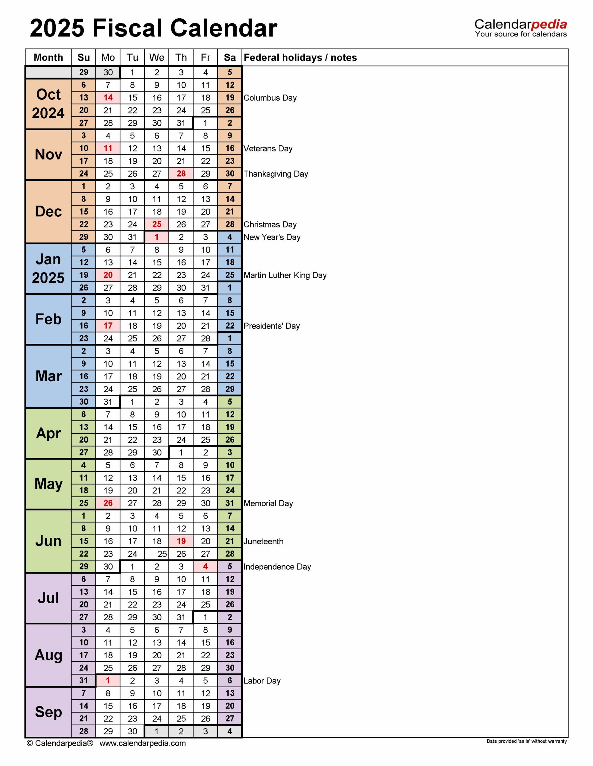 Fiscal Calendars 2025 Free Printable PDF Templates