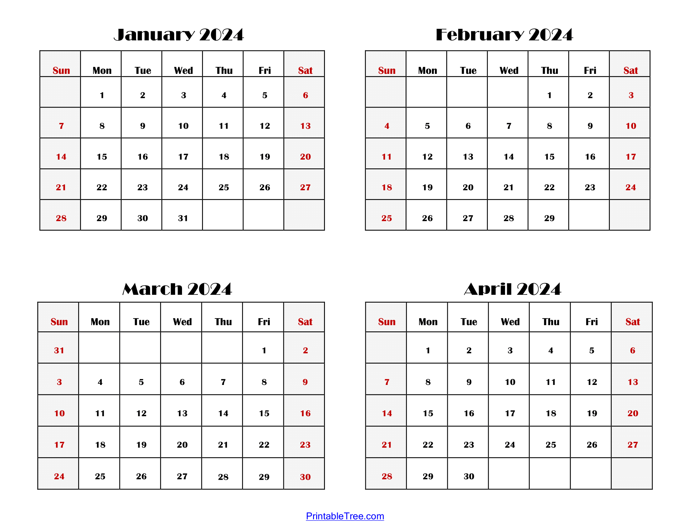 Four Month Calendars 2024 And 2025 Printable PDF 4 Months 