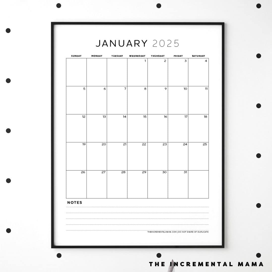 Free 2025 Monthly Calendar PDF Printable With Lined Section The Incremental Mama