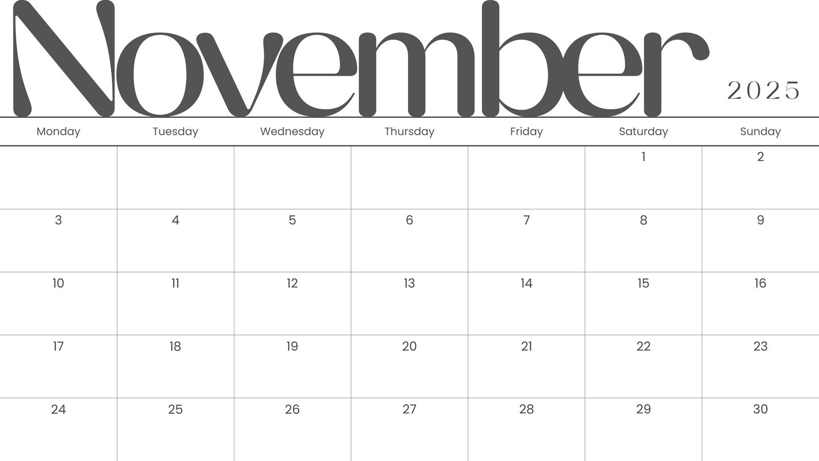 Free And Printable November 2025 Calendar Templates Canva