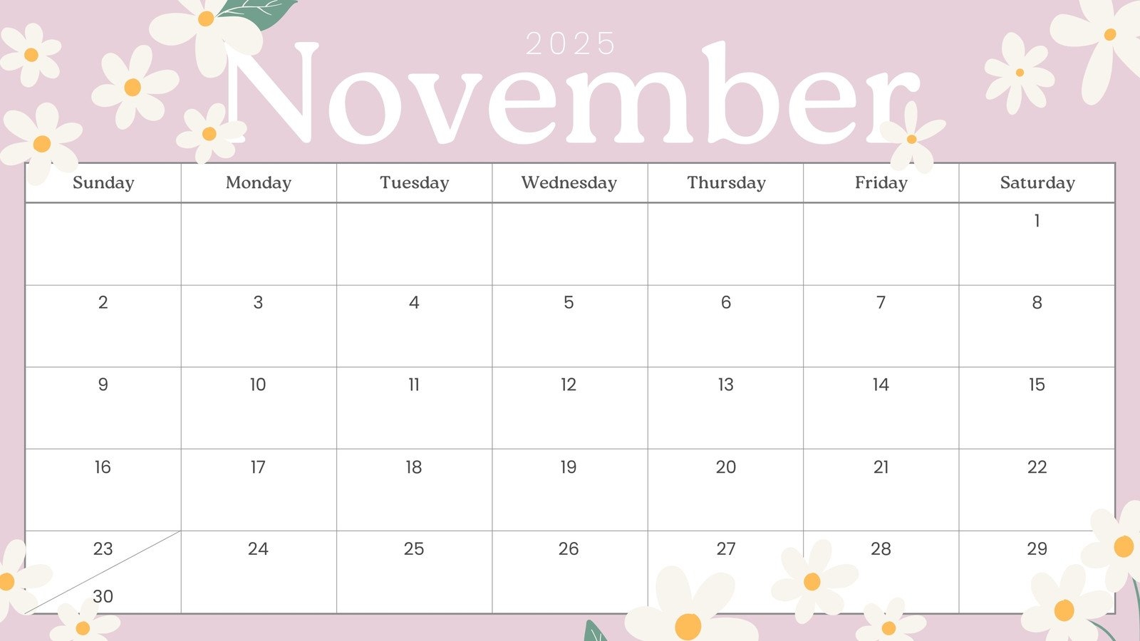 Free Printable 2025 Monthly Calendar November