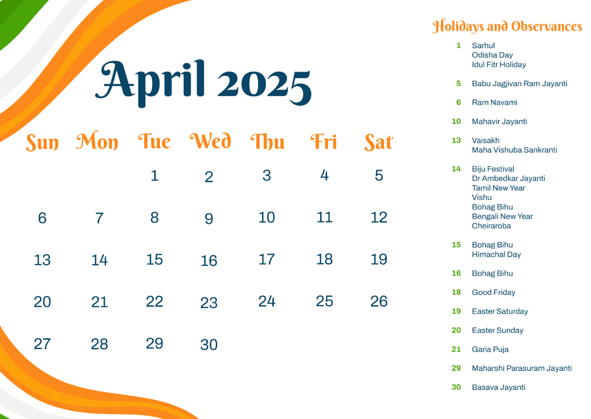 Free April 2025 Calendar With Sri Lanka Holidays Template To Edit Online