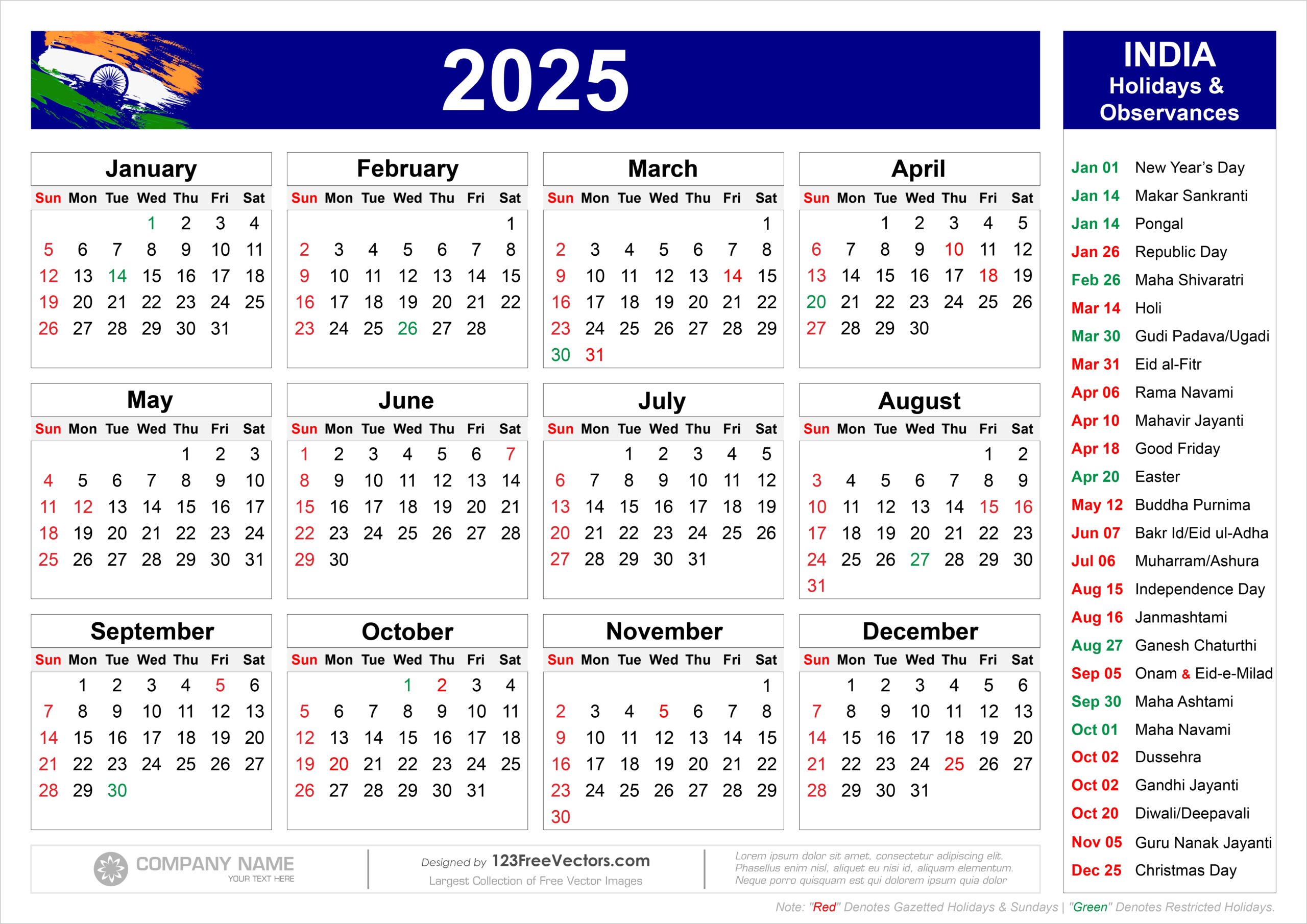 Free Download Calendar 2025 India