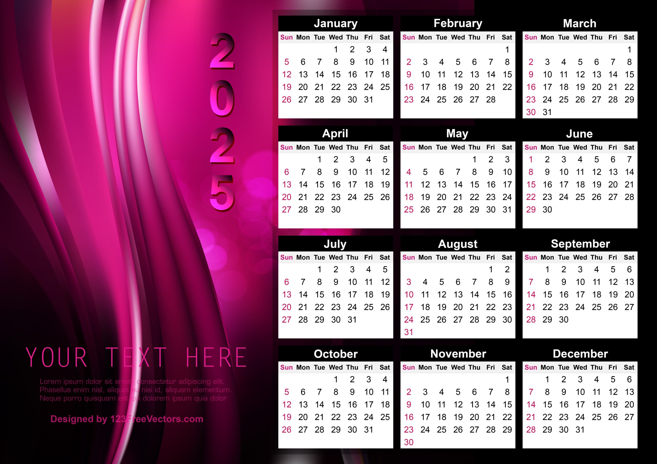 Free Download Calendar 2025 Template Design