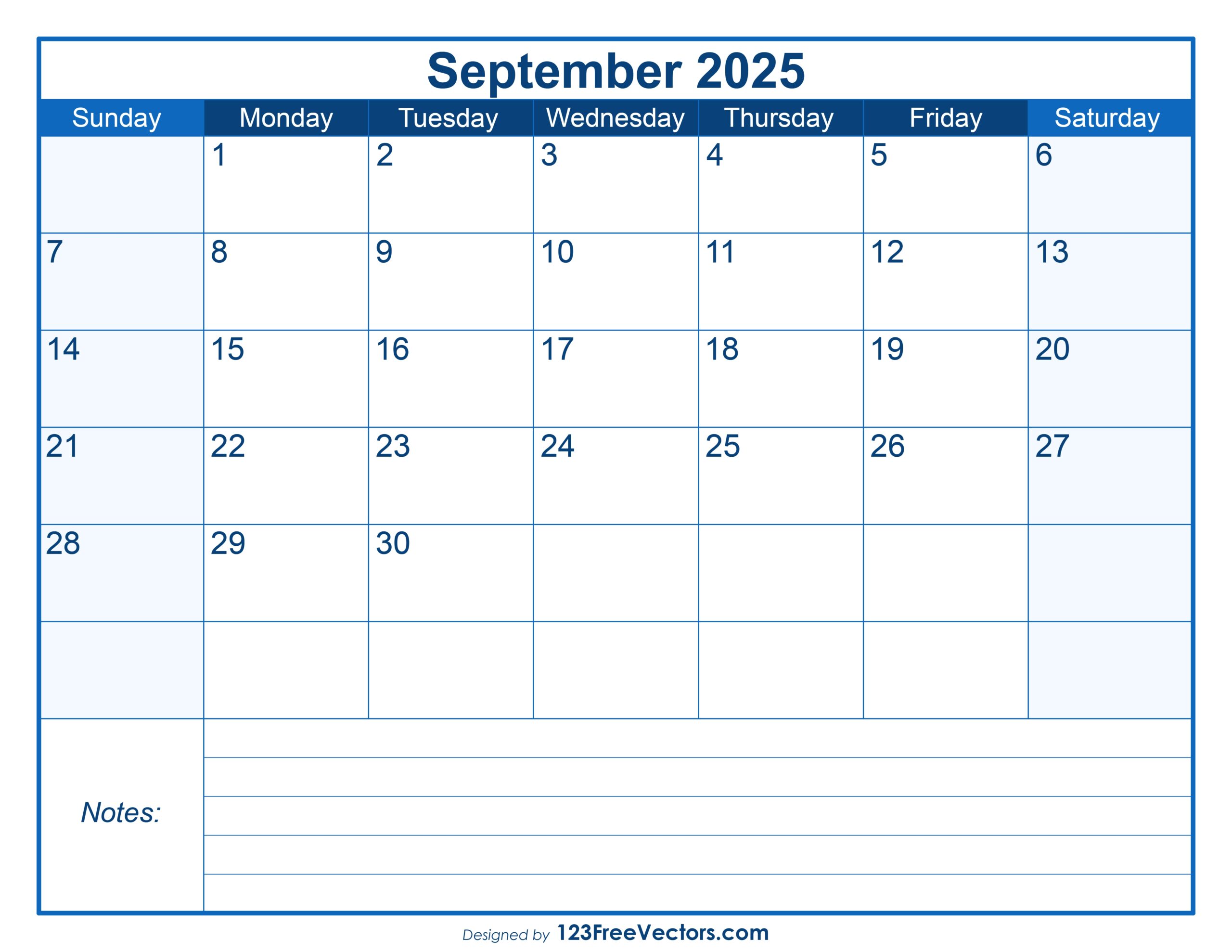 Free Download Free Printable September 2025 Calendar
