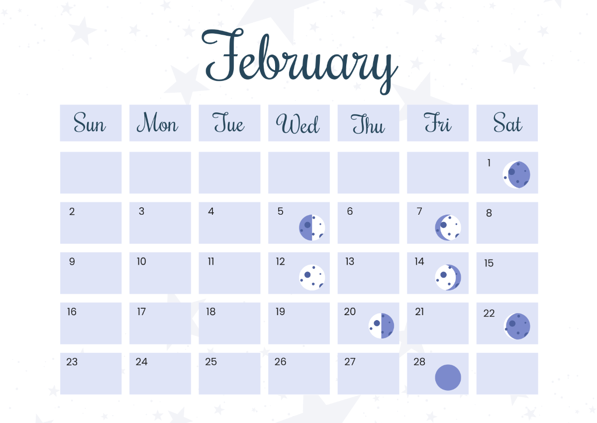Free February 2025 Calendar With Moon Phases Template To Edit Online