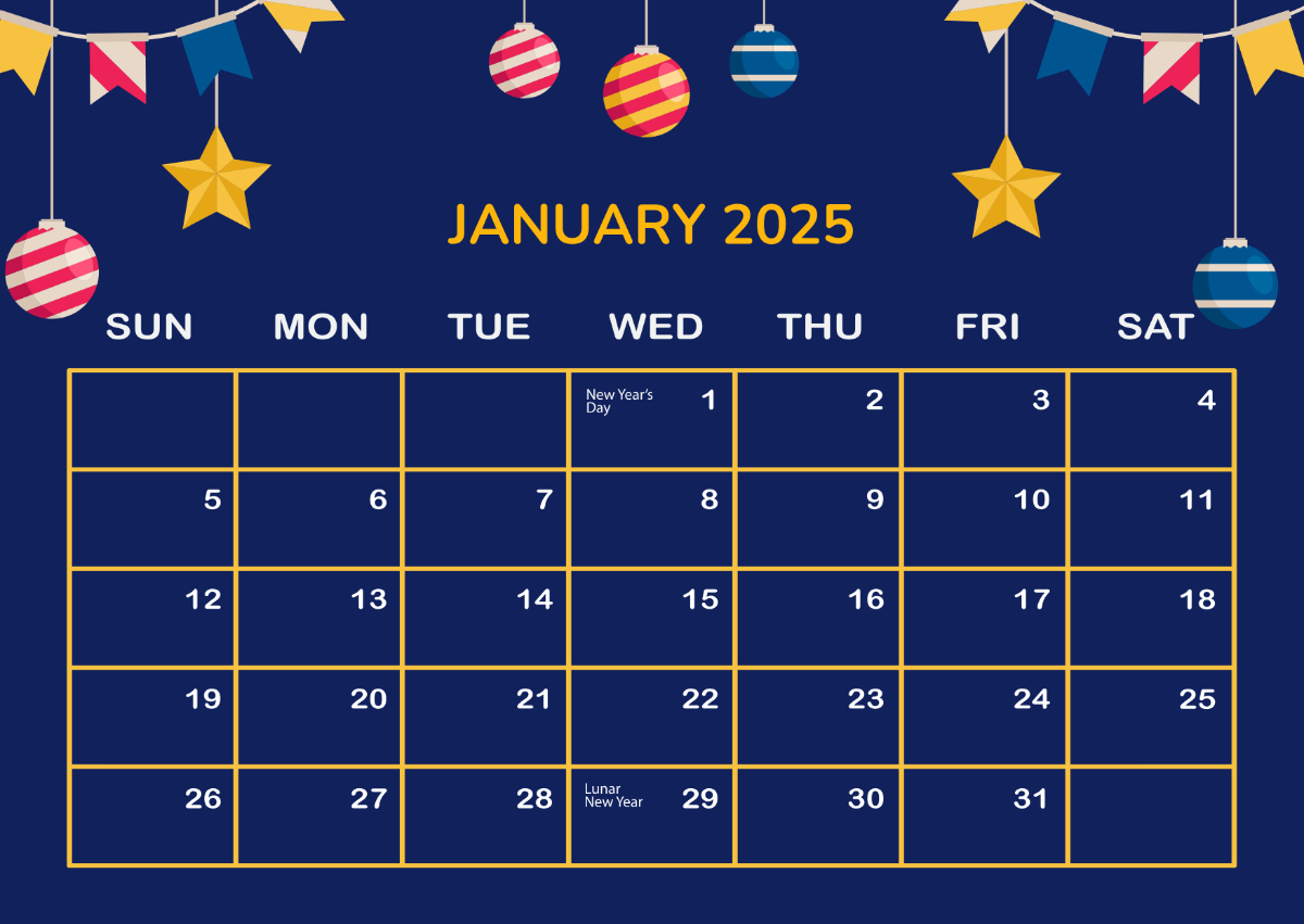 Free January 2025 Calendar With Holidays Template To Edit Online
