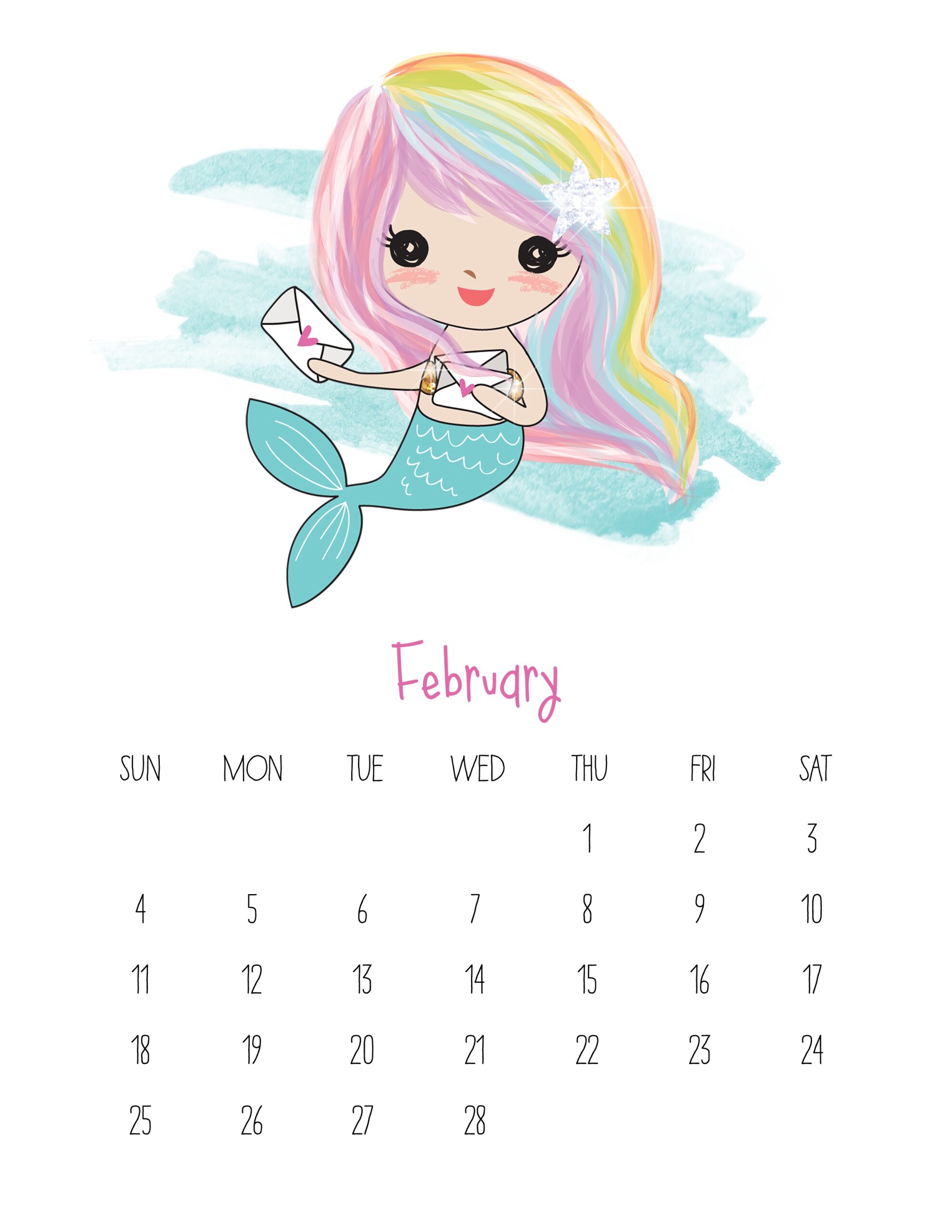 Free Printable 2018 Kawaii Mermaid Calendar The Cottage Market