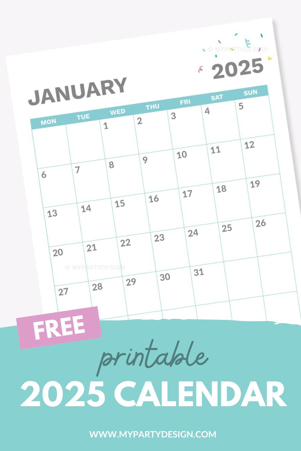 Free Printable 2025 Calendar My Party Design