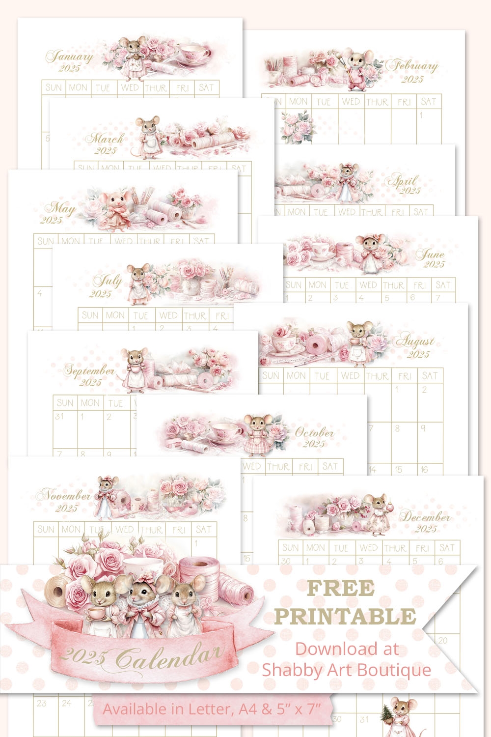 Free Printable 2025 Calendar Shabby Art Boutique