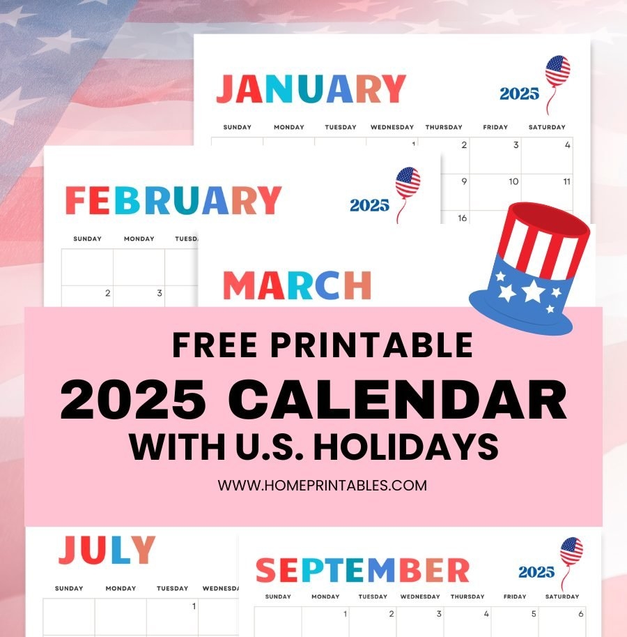 Free Printable 2025 Calendar With US Holidays American Theme
