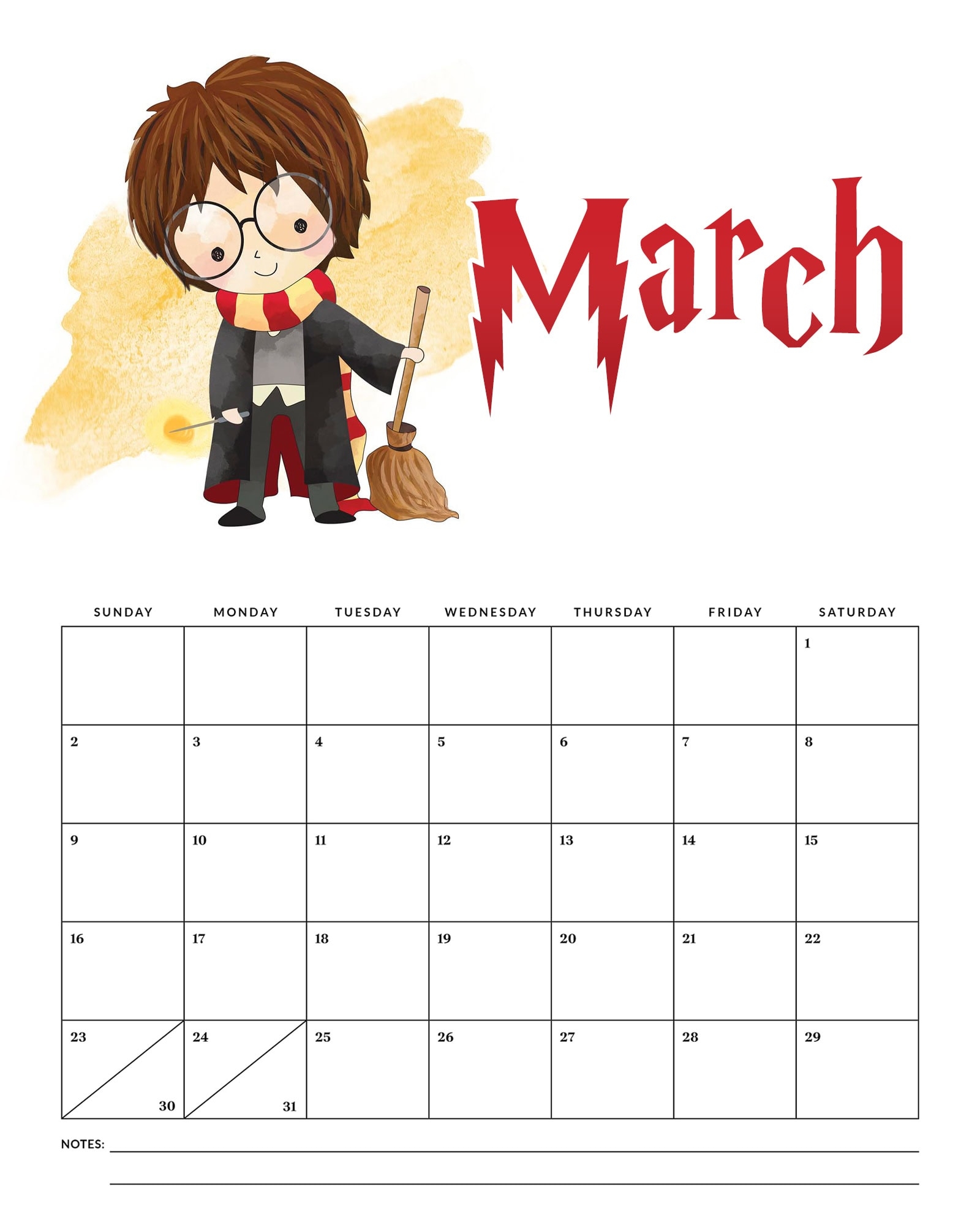 Free Printable 2025 Harry Potter Calendar The Cottage Market