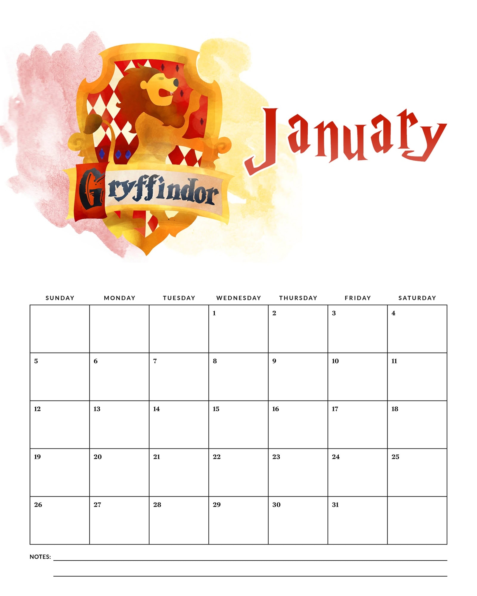 Free Printable 2025 Magical Harry Potter Calendar The Cottage Market