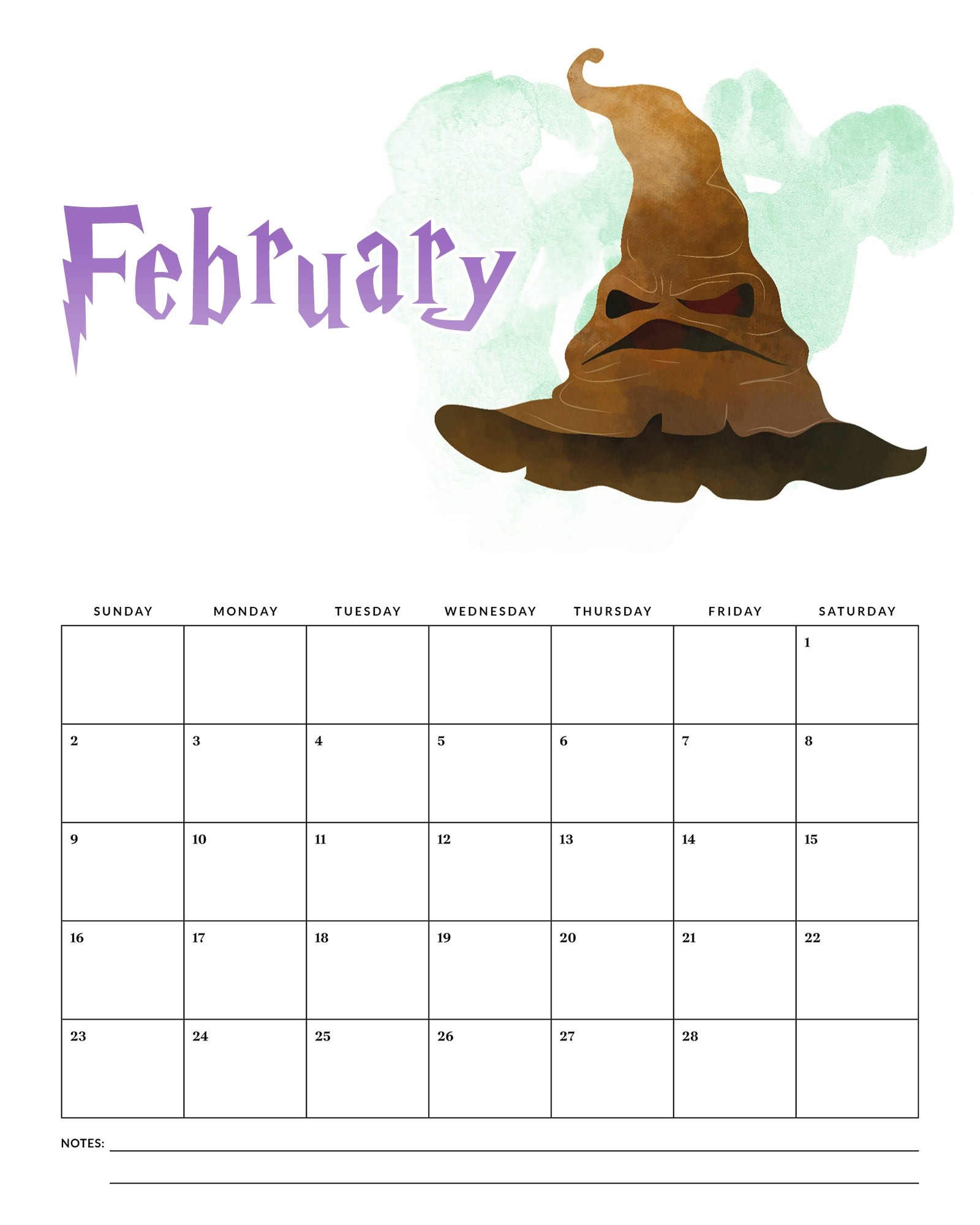 Free Printable 2026 Harry Potter Calendar The Cottage Market