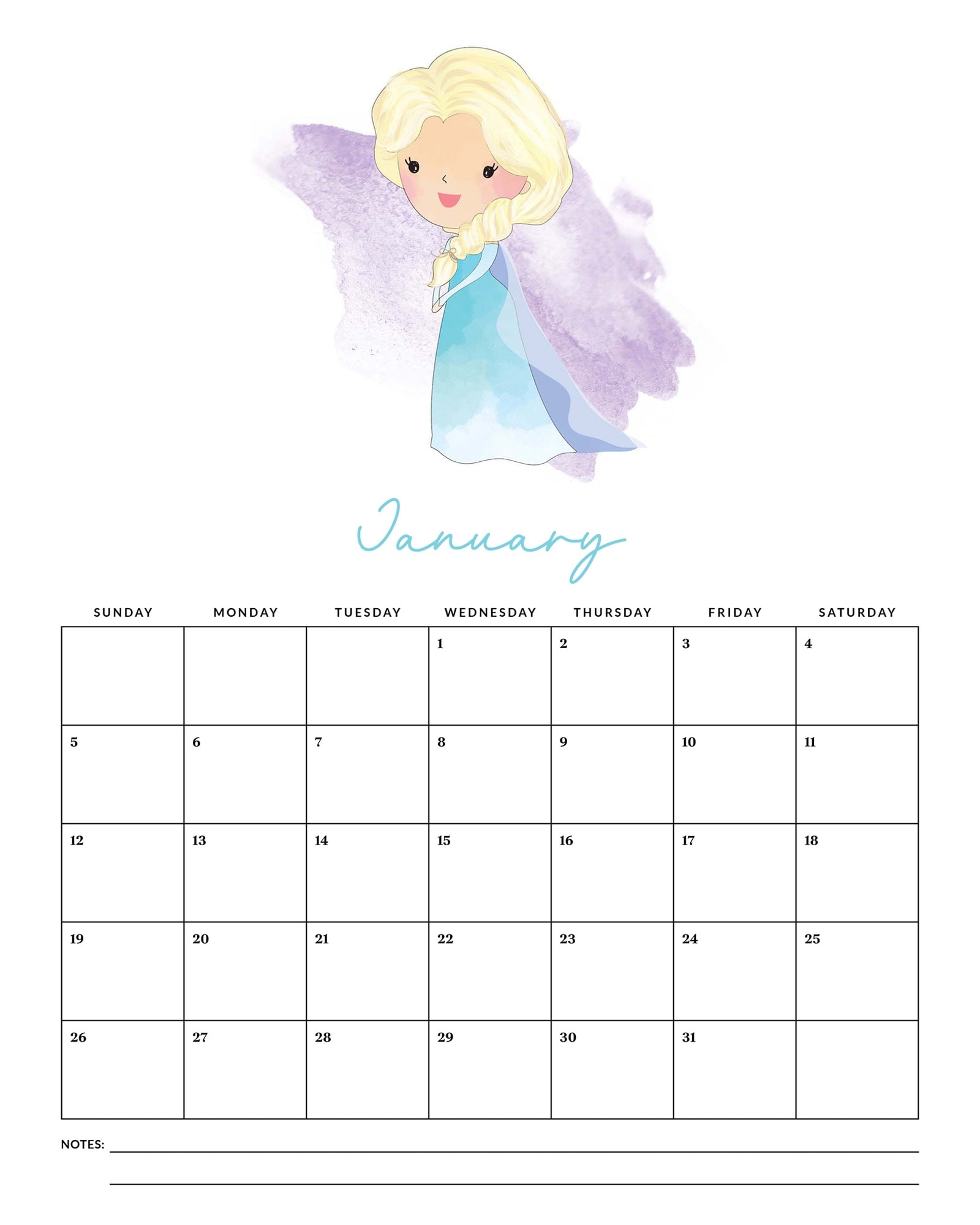 Free Printable 2025 Princess Calendar The Cottage Market