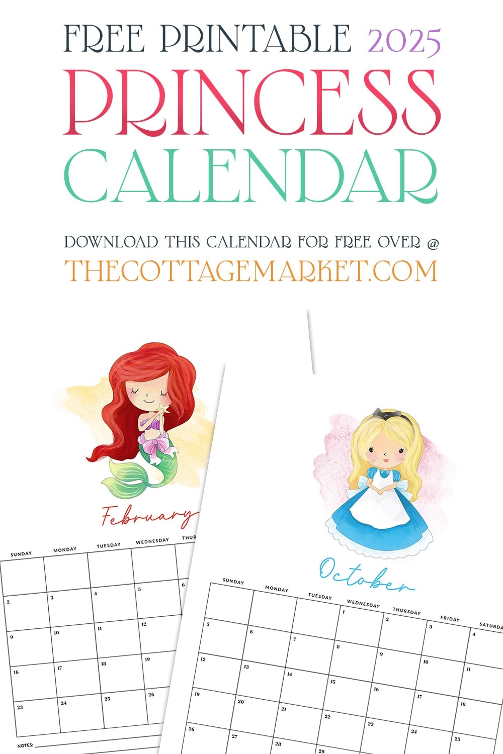 Free Printable Calendar 2025 Watercolor Princes