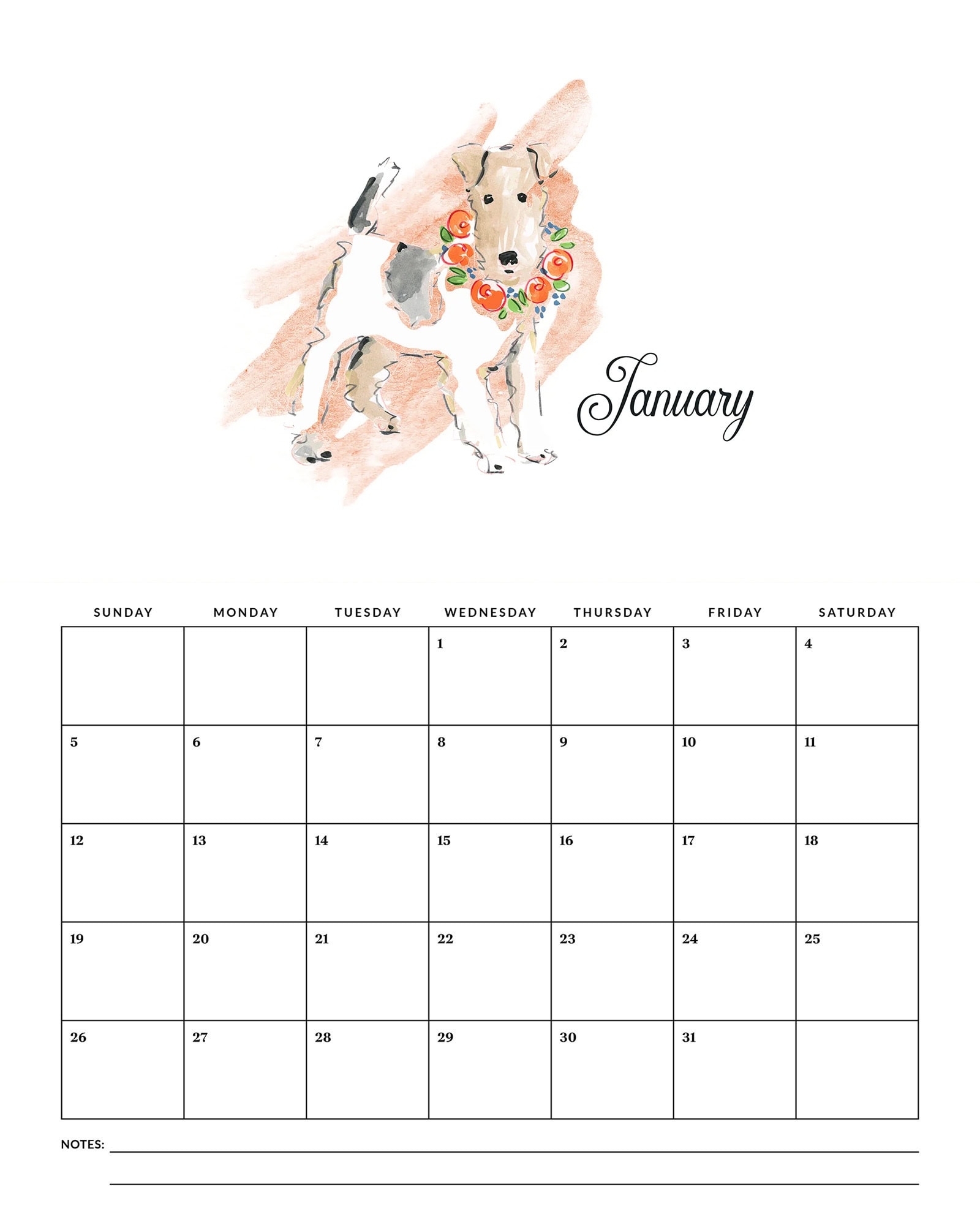 Free Printable 2025 Watercolor Dog Calendar The Cottage Market