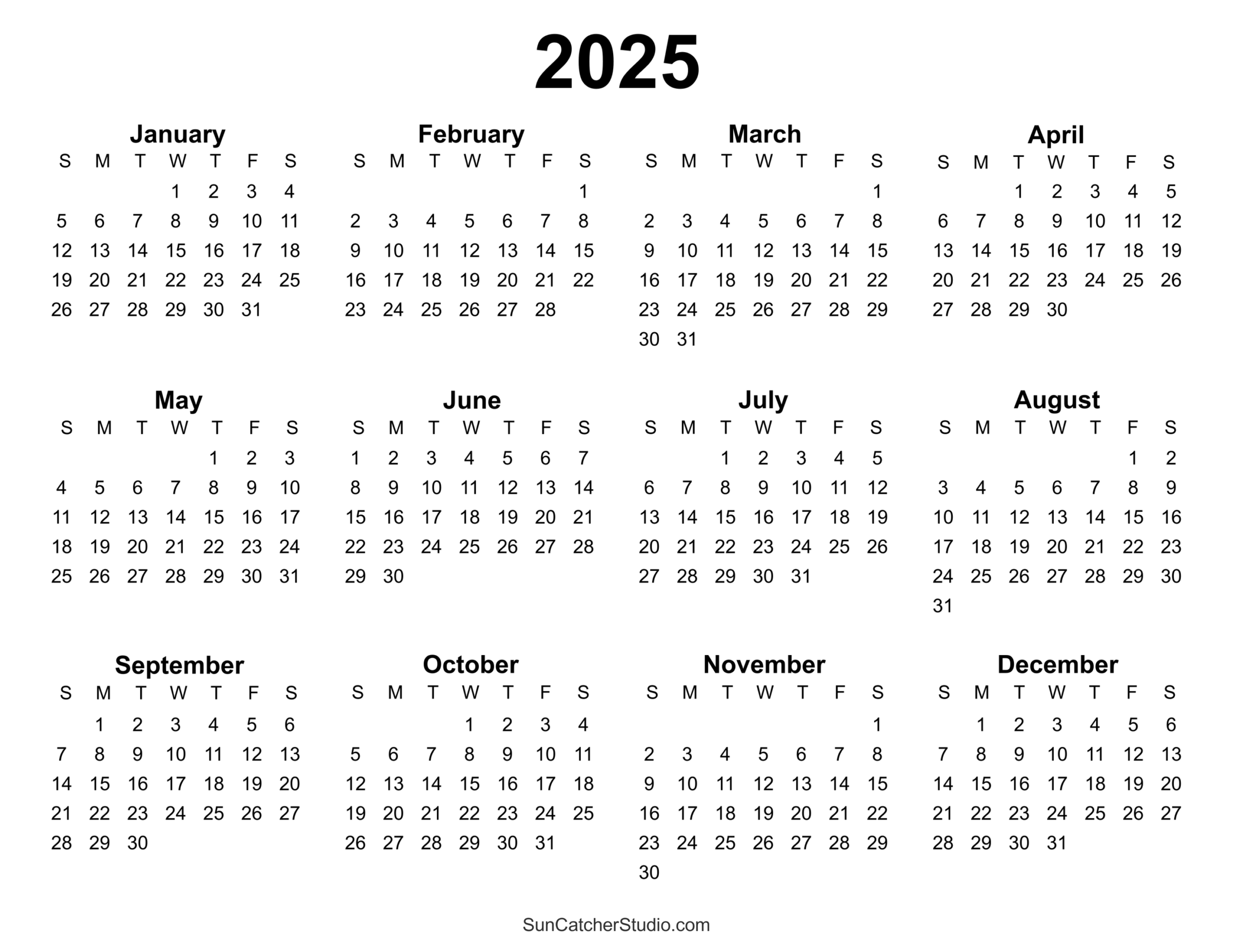 Free Printable 2025 Yearly Calendar Free Printables Monograms 