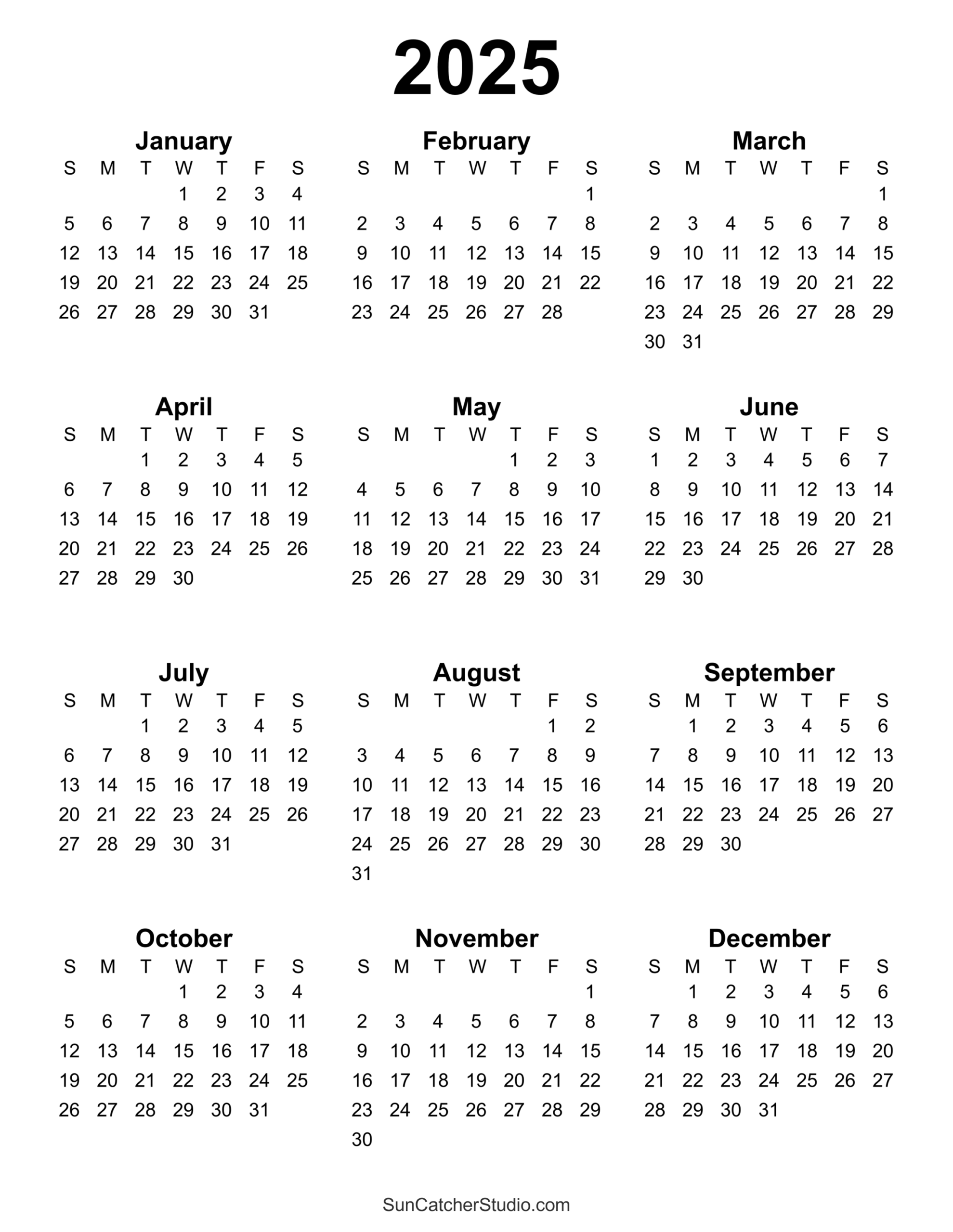 Free Printable 2025 Calendar Brush