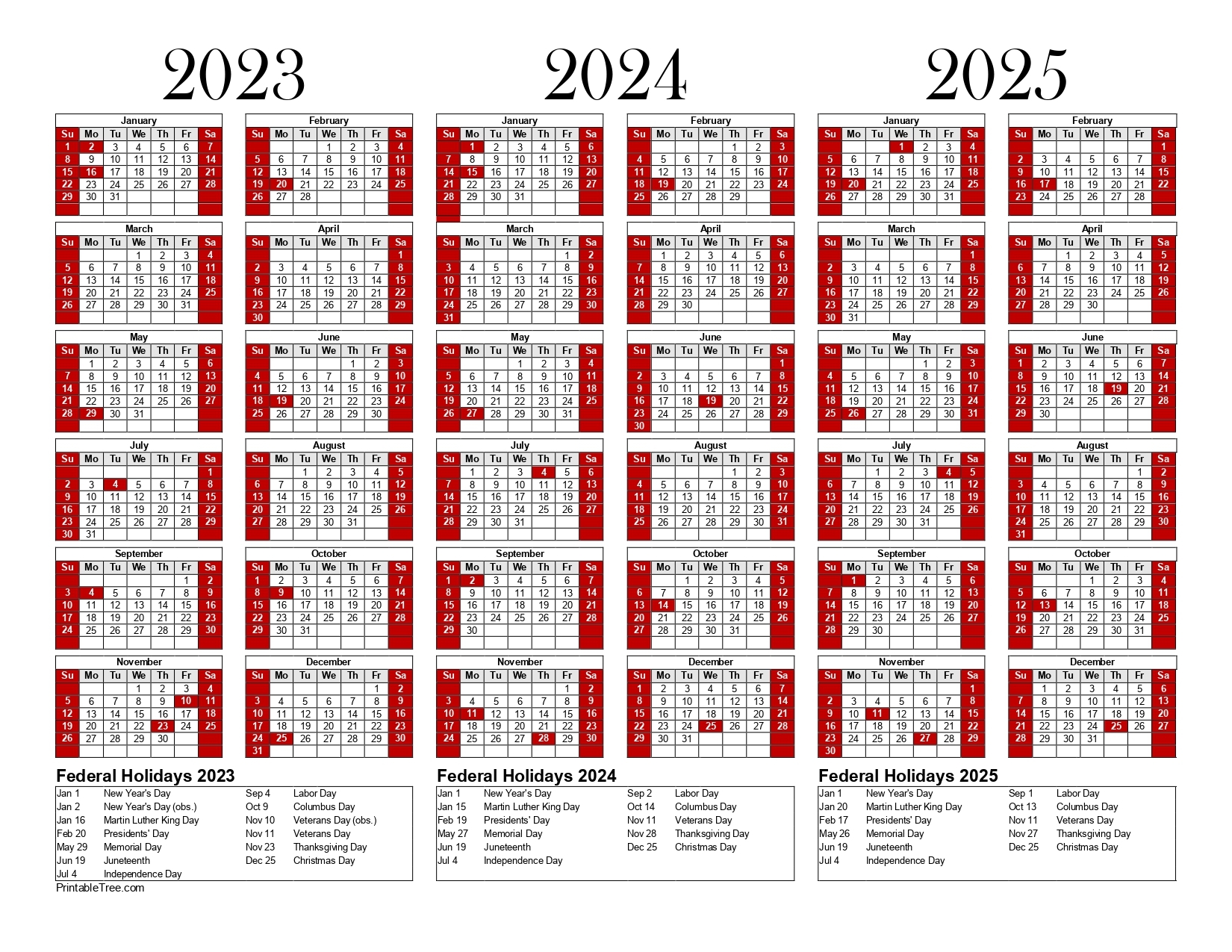 Free Printable 3 Year Calendar 2023 2024 U0026 2025 PDF Templates