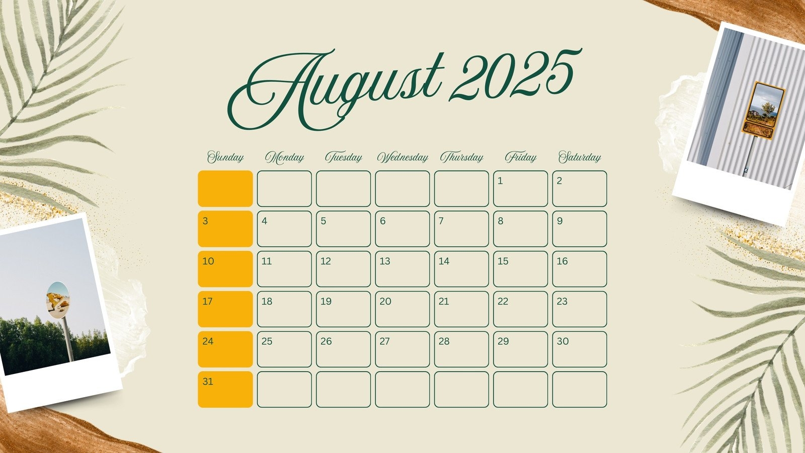 Aesthetic August Calendar 2025