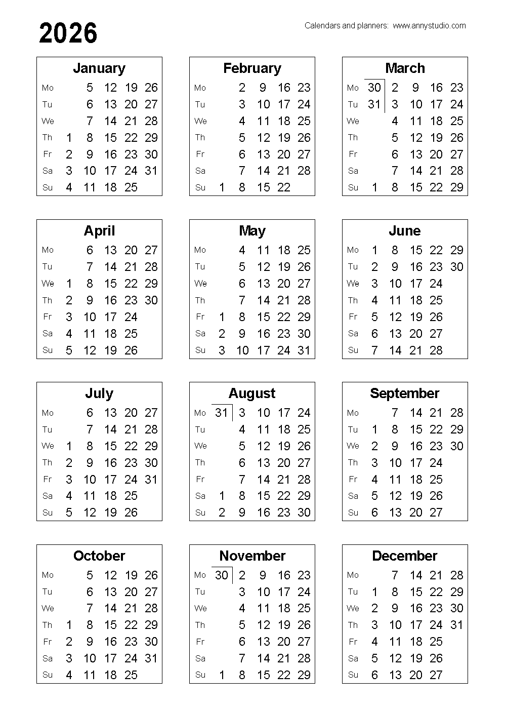 Free Printable 2025 2026 Calenders With Holidays