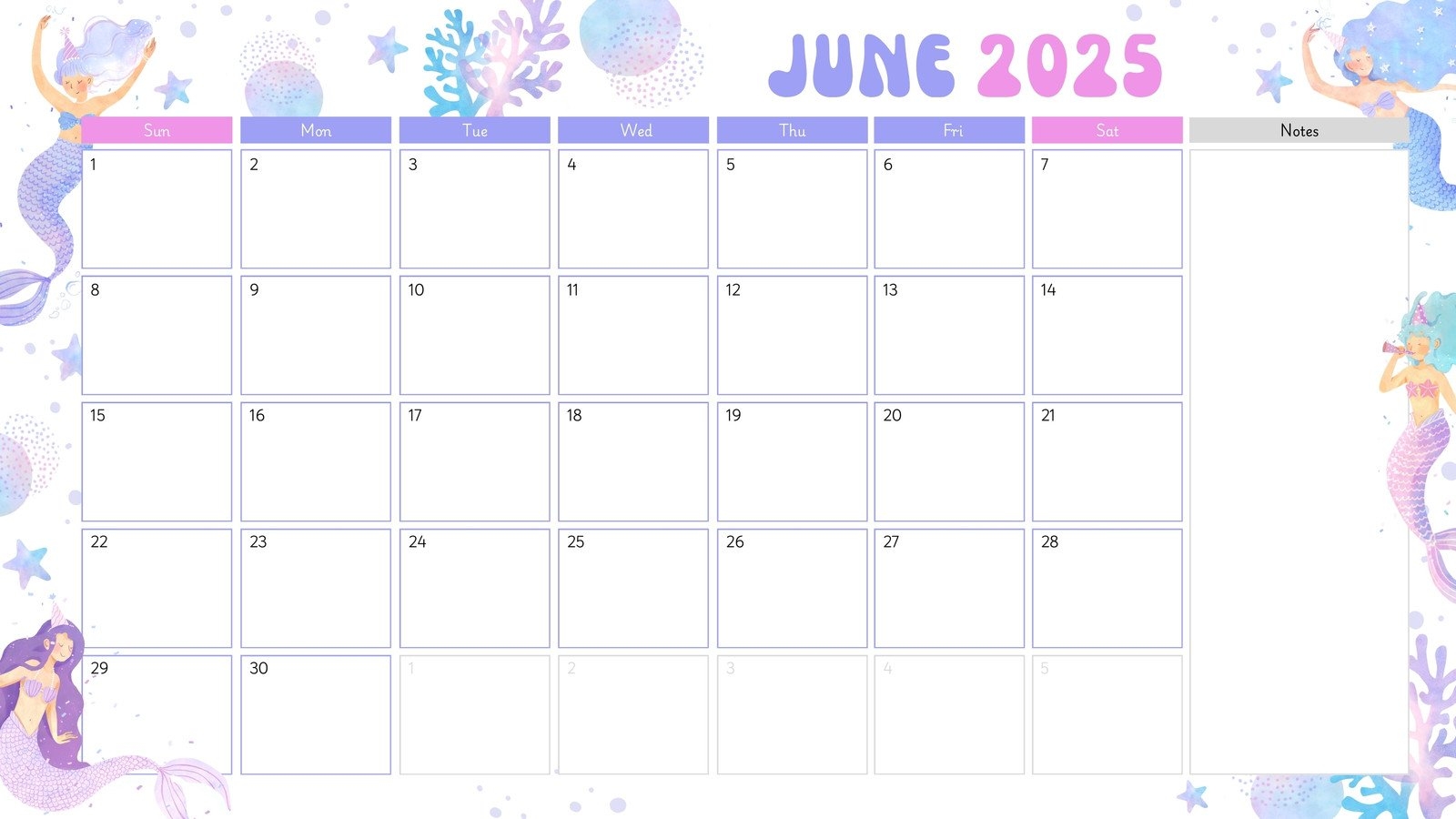 Free Printable Blank Calendar Juune 2025