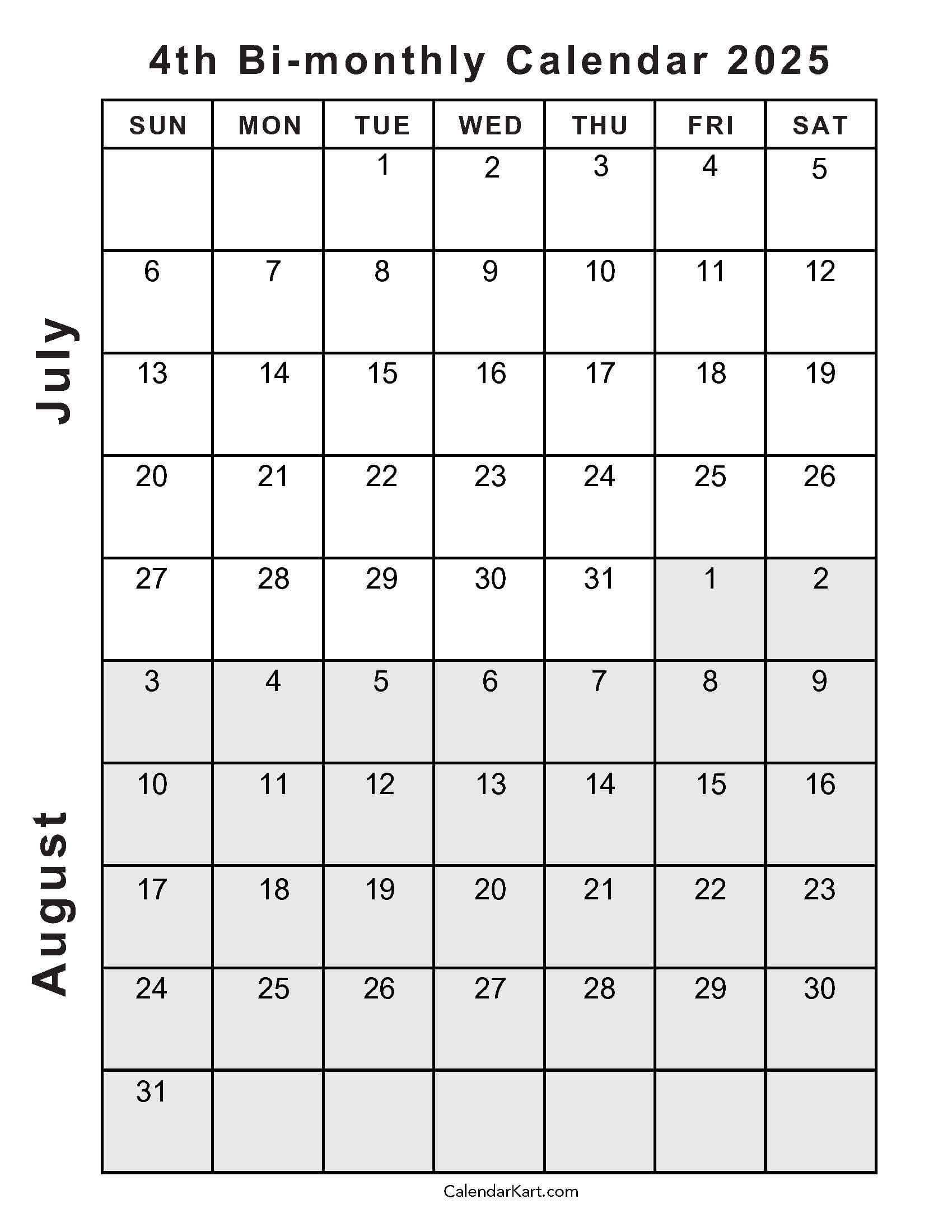Free Printable July August 2025 Calendar Calendarkart
