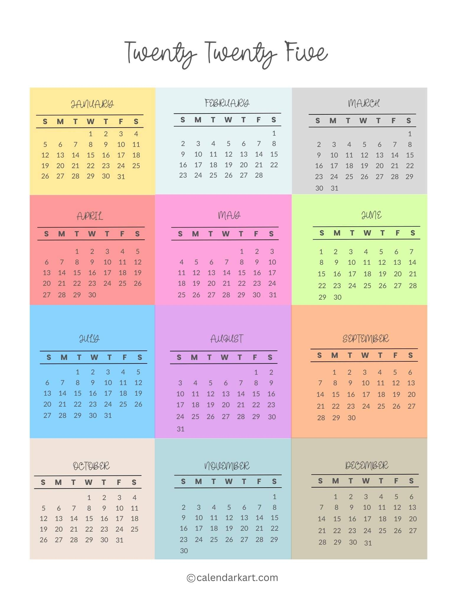 Free Printable 3 X5 Inch 12 Month Calendar 2025