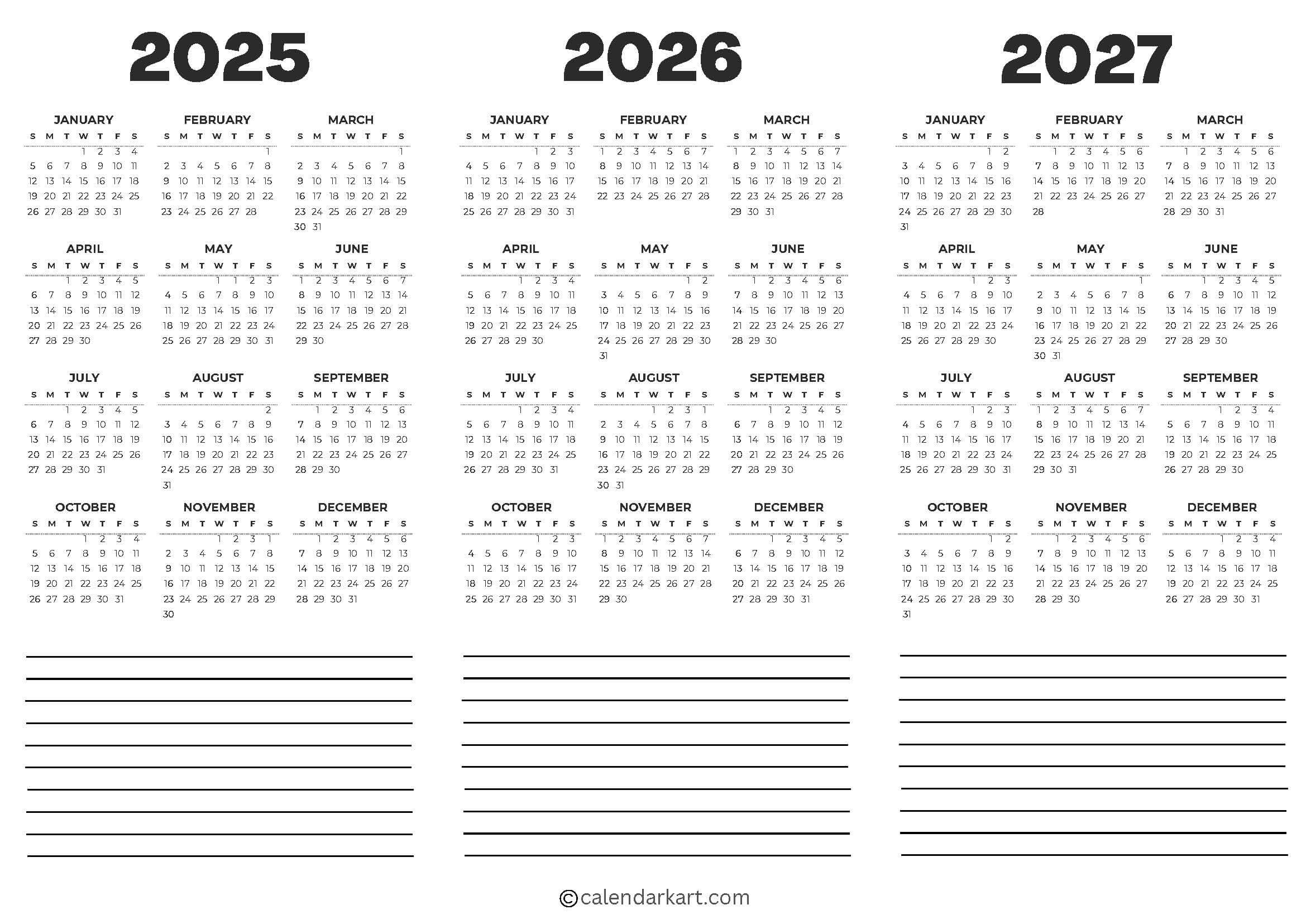 Free Printable Year At A Glance Calendar 2025 CalendarKart