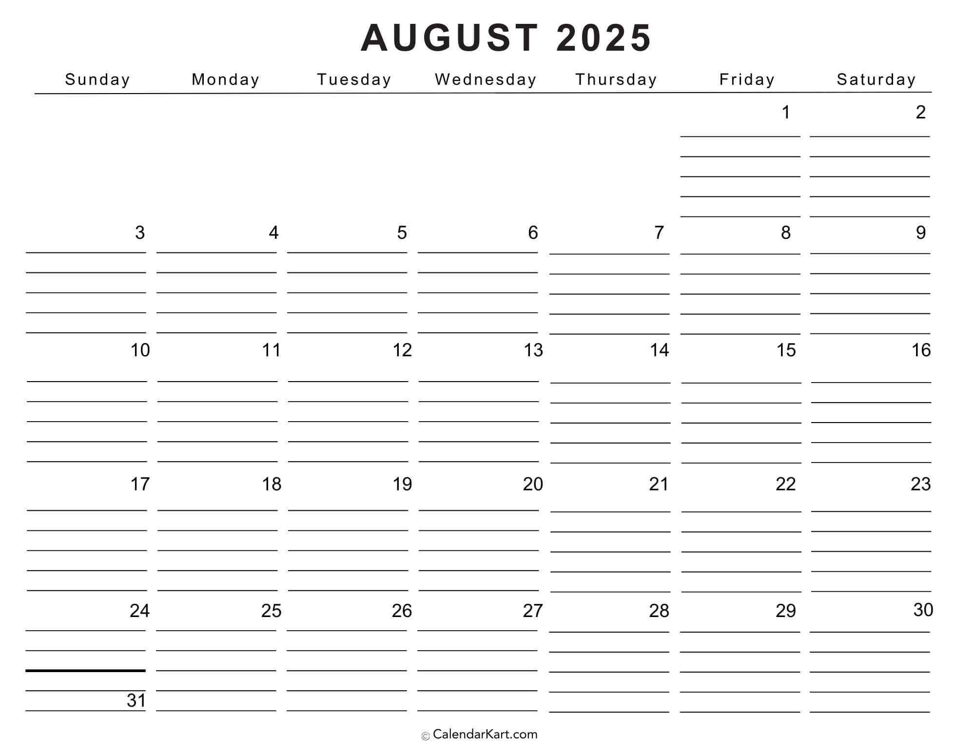 Free U0026 Cute Printable August 2025 Calendars CalendarKart