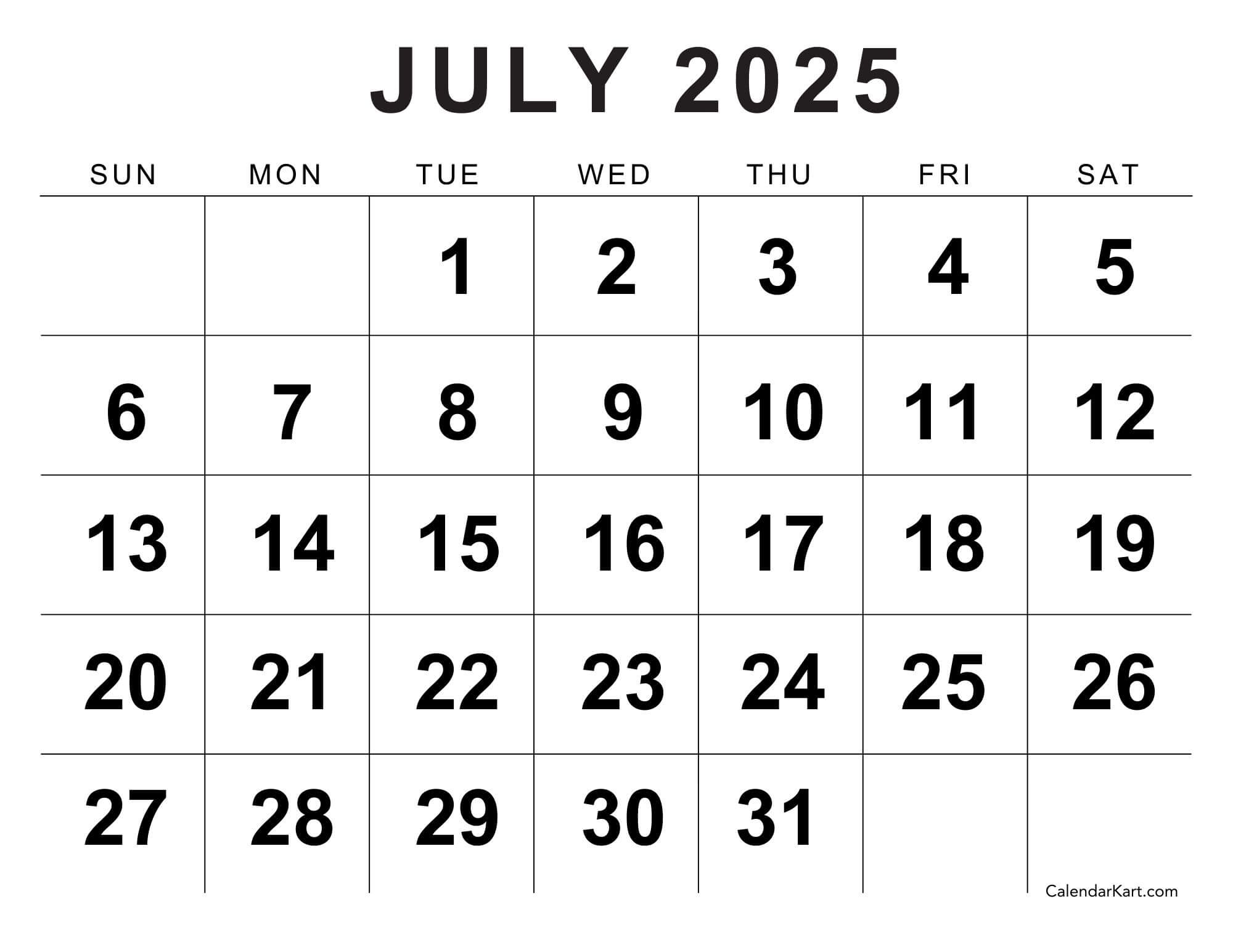 Get Free Printable July 2025 Calendar CalendarKart