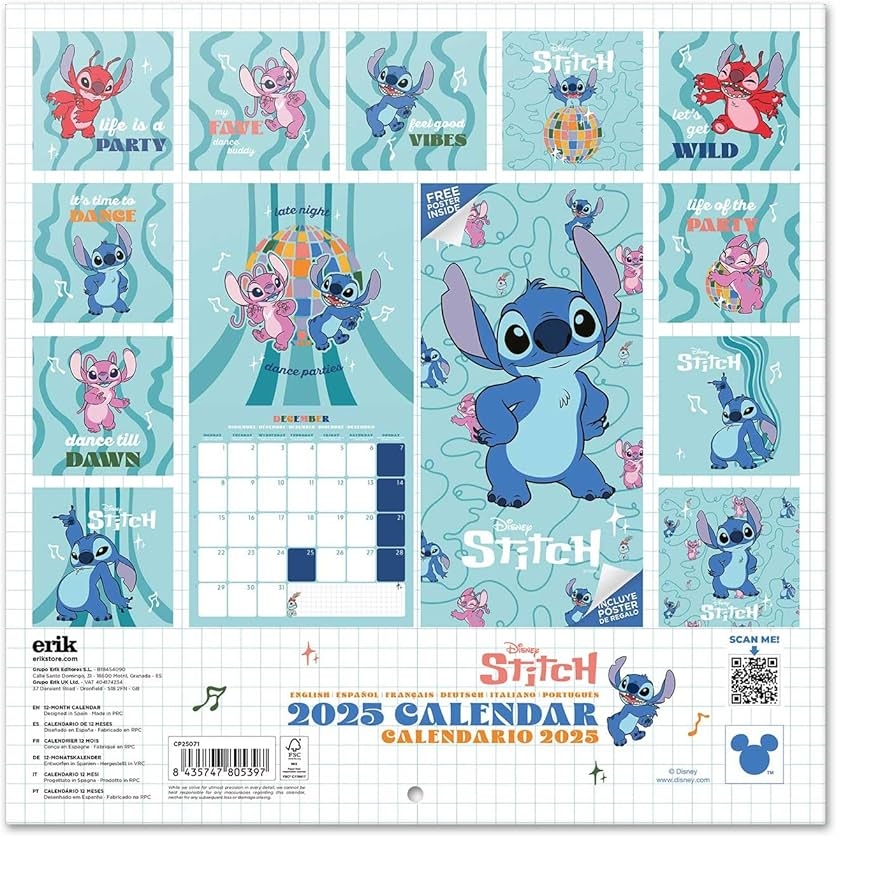 Grupo Erik Disney Stitch Wall Calendar 2025 12