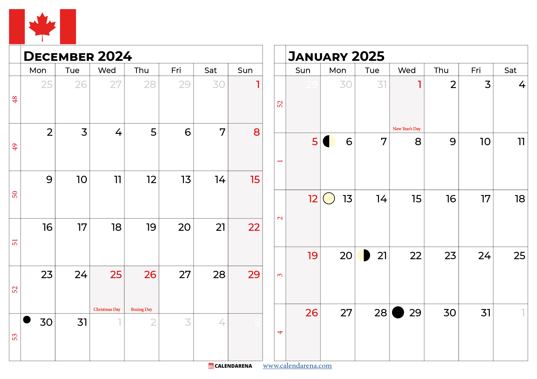 January 2025 Calendar Canada