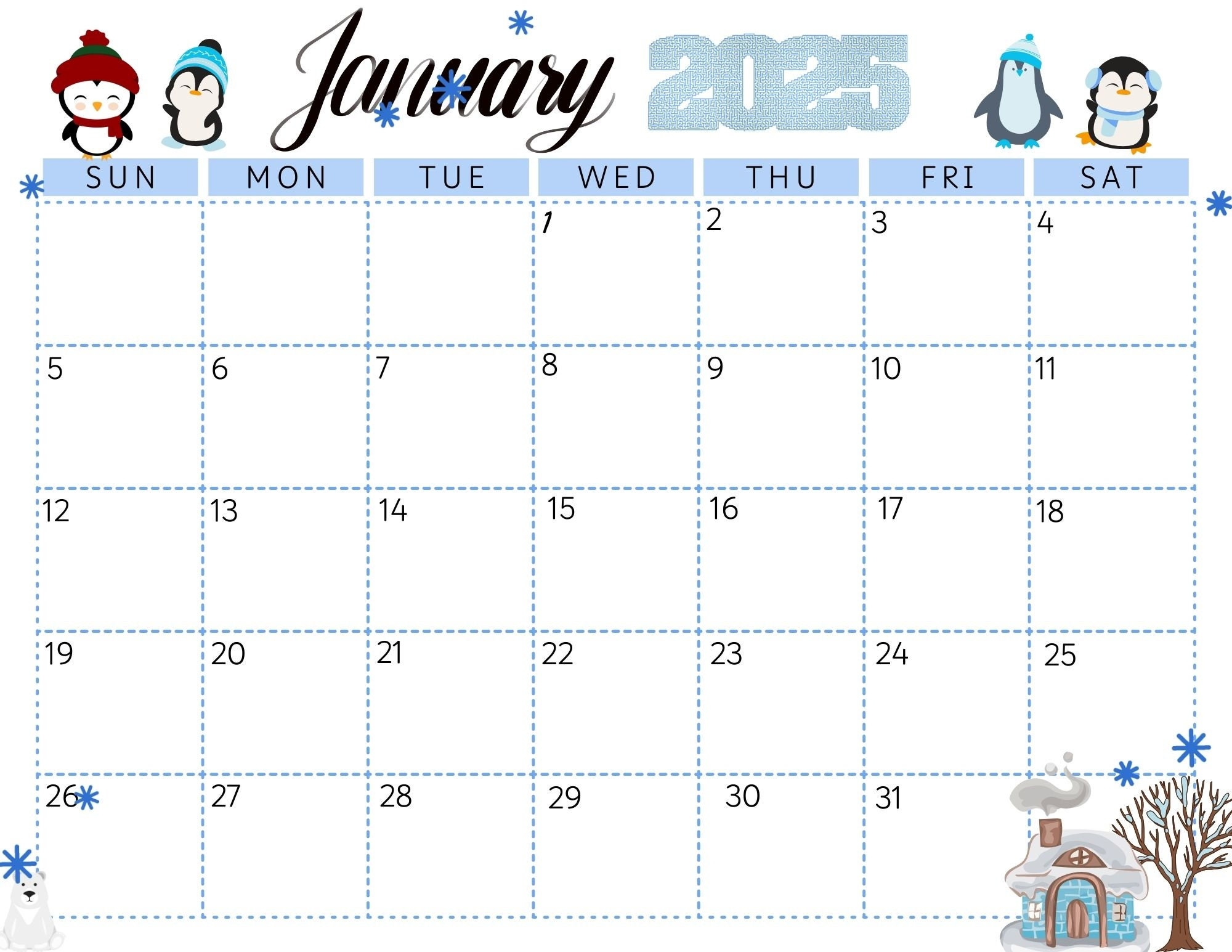 January 2025 Calendar digital Printable Etsy Hong Kong
