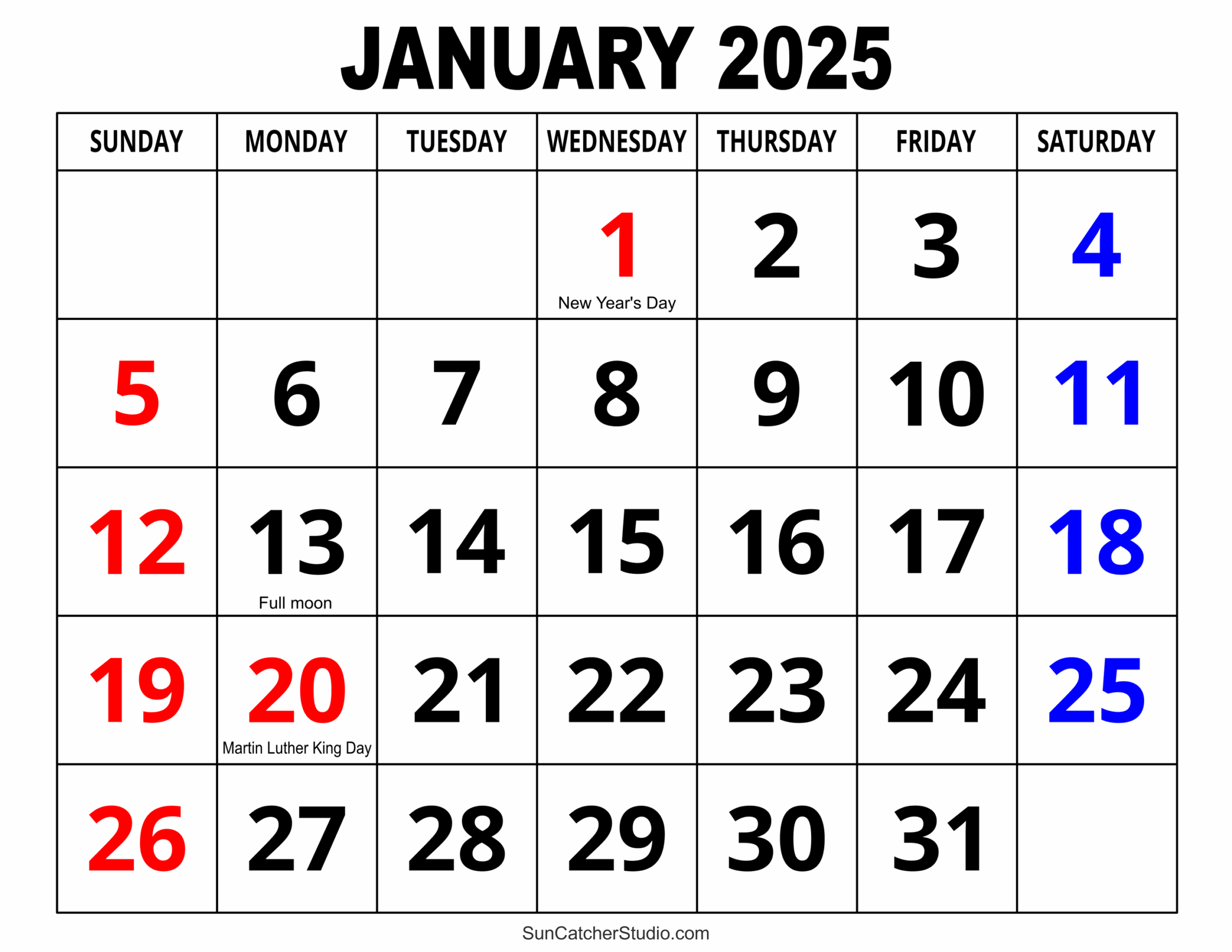January 2025 Calendar Free Printable Free Printables 