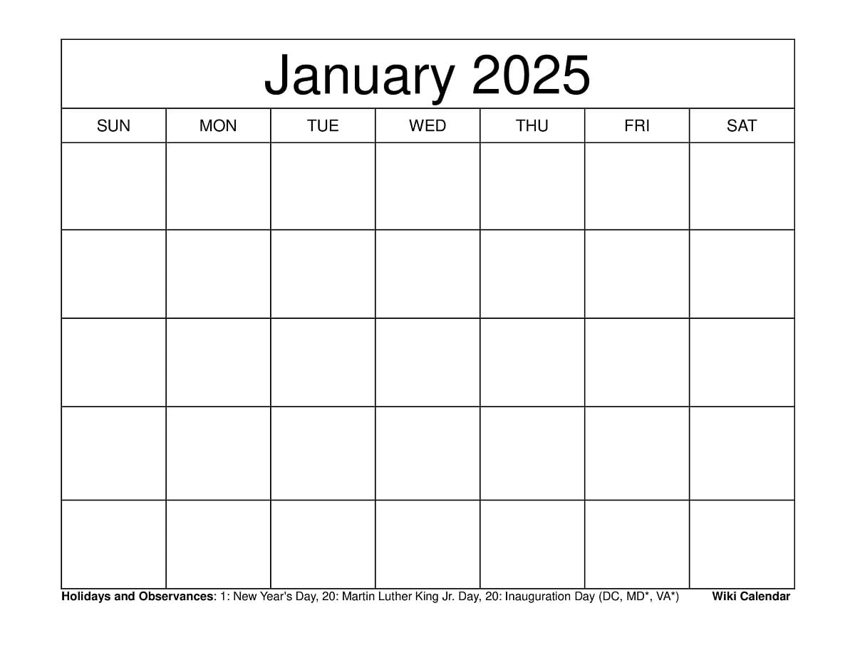 January 2025 Calendar Printable Templates U0026 More
