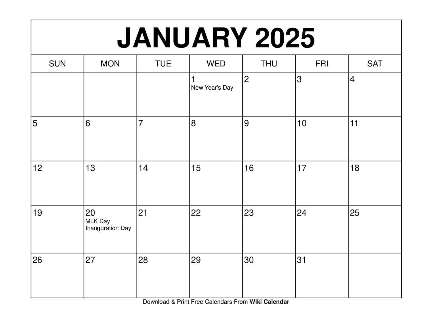 Free Printable 20251 Calendar